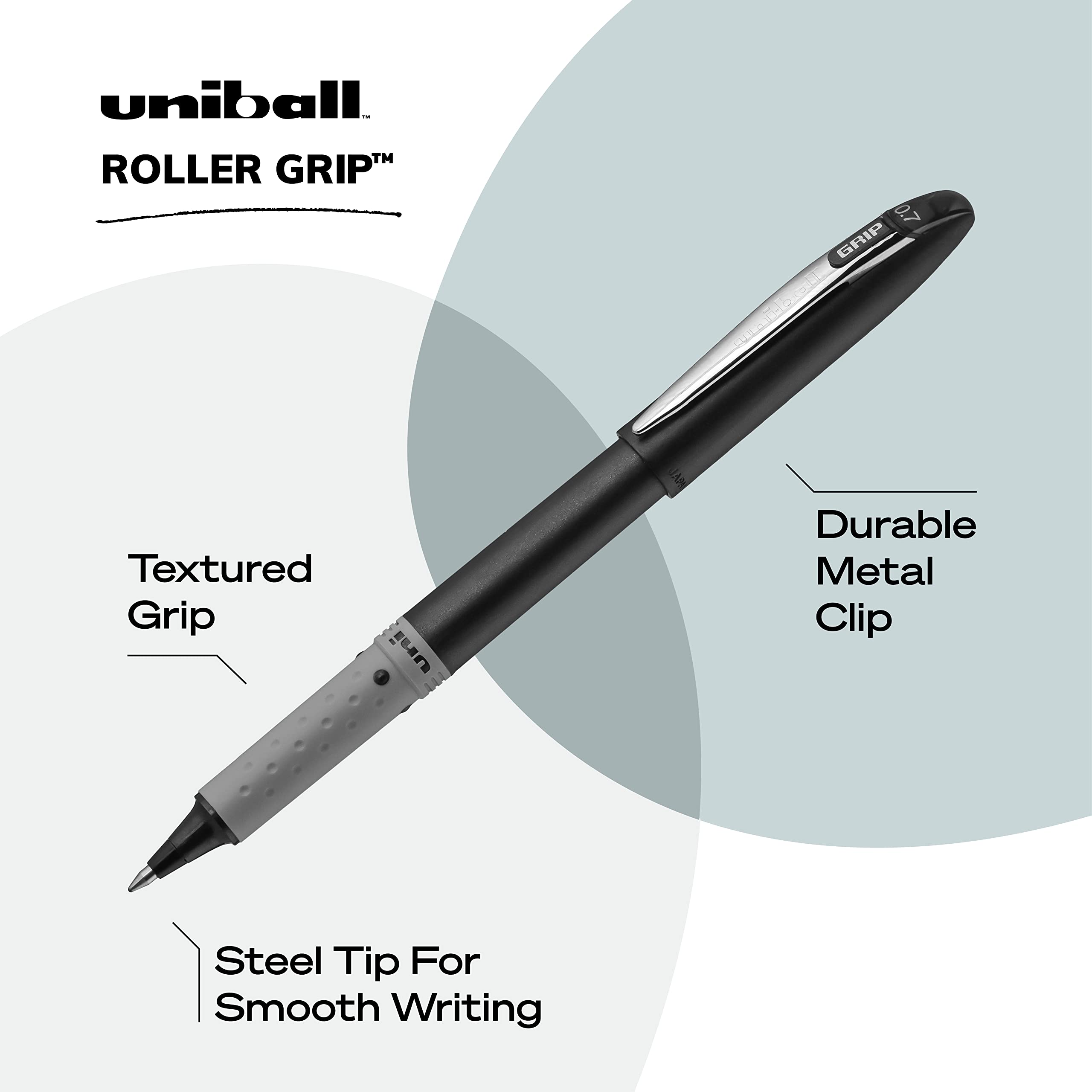 uni-ball Roller Grip Fine Point Rollerball Pens - 12 Pack Black Ink Pens for Office, School & Note Taking - Smooth Writing Rollerball Pens for Journaling, Sketching & Everyday Use