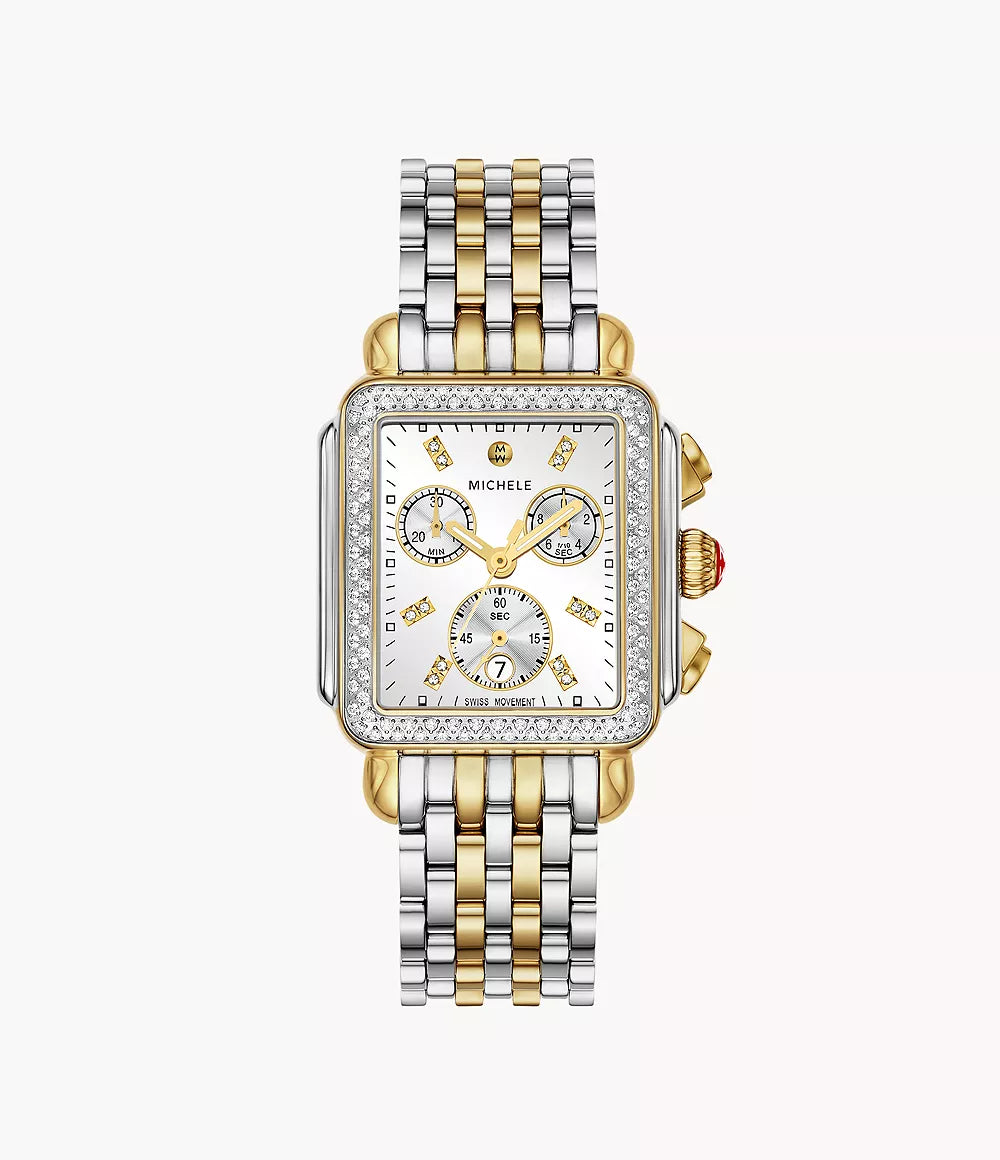 18K Gold Diamond Watch for Women - Luxury Two Tone High Shine Deco Timepiece - Perfect for Gifts, Parties & Special Occasions