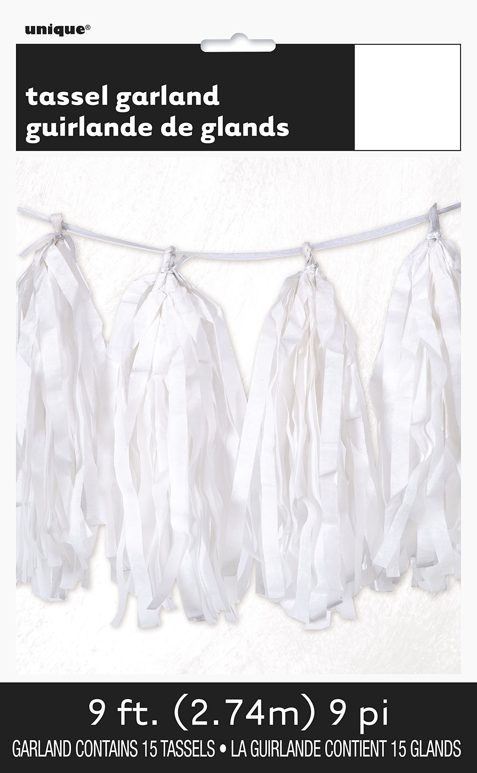 9ft White Tissue Paper Tassel Garland - Party Decorations for Weddings, Baby Showers & Birthday Celebrations