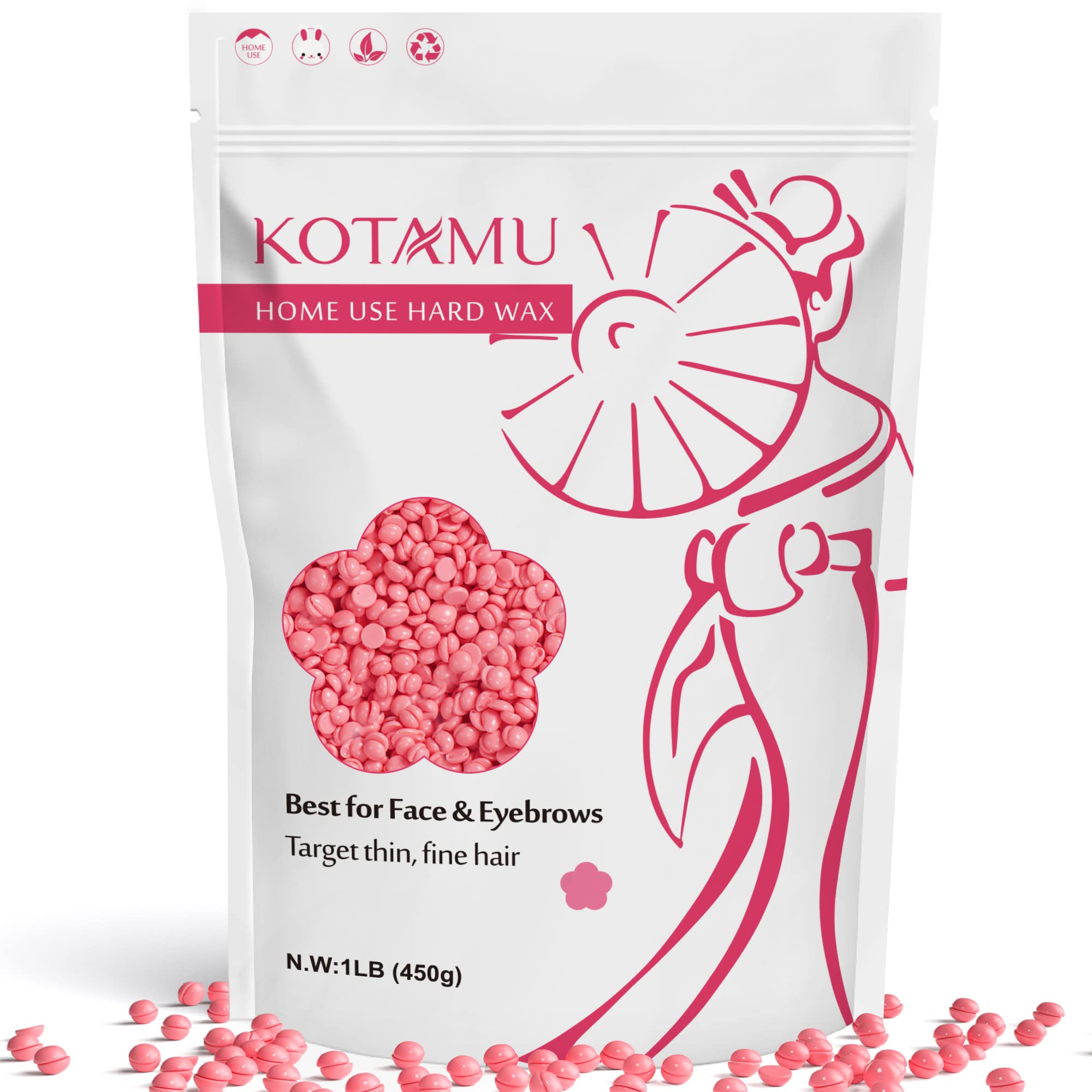 KOTAMU Black Digital Waxing Kit with Pink Wax Beads - Professional Hair Removal for Face, Eyebrows, Chin, Legs, Underarms & Bikini Area - Effective on Thin/Fine Hair - At-Home Waxing Solution for Women & Men - Perfect for Salon-Quality Smooth Skin at Home