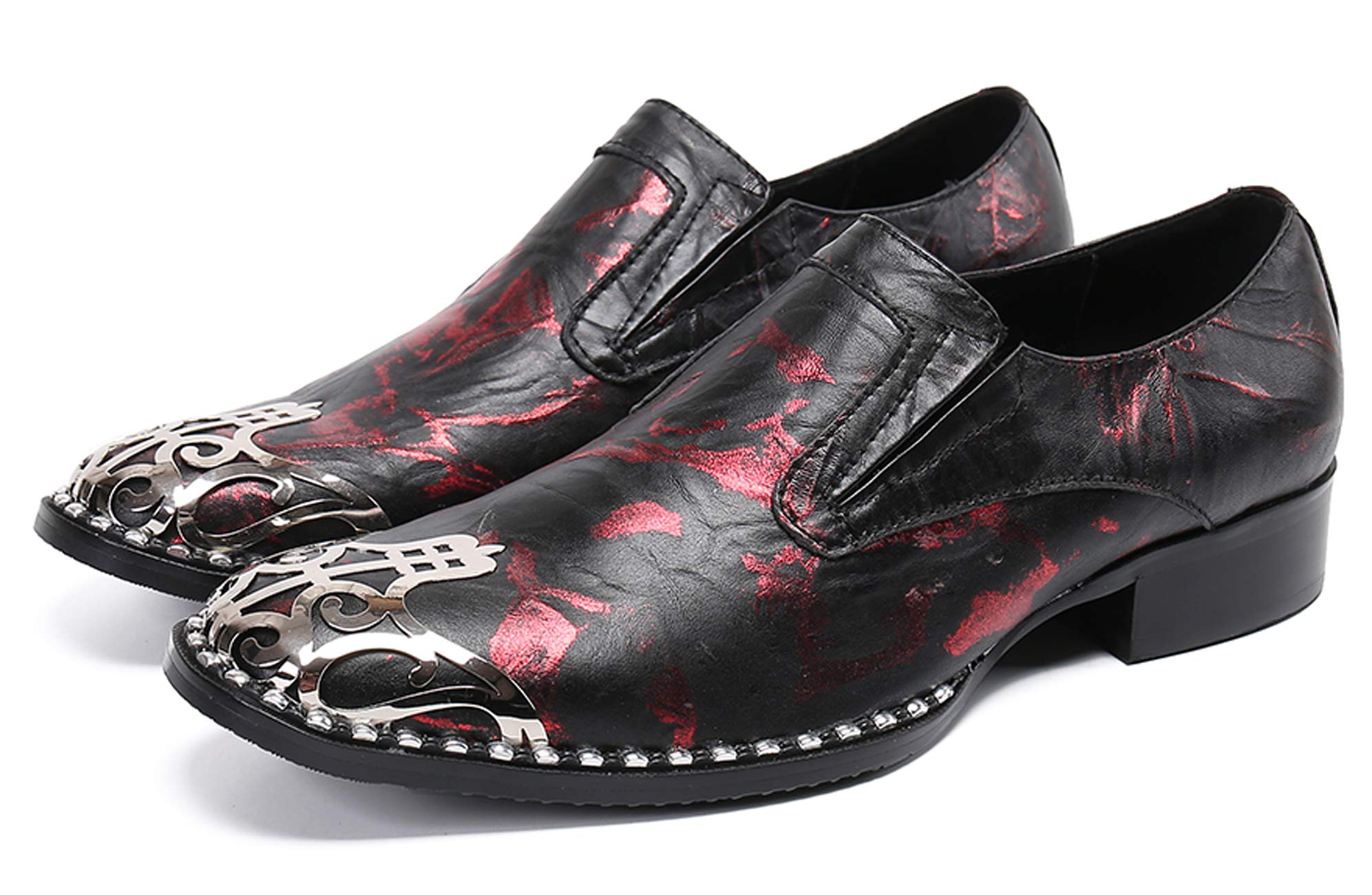 Santimon Men's Loafers - Round Toe Patent Leather Dress Shoes with Metal Tip for Western Style | Comfortable Slip-On Shoes for Business, Casual & Wedding Occasions