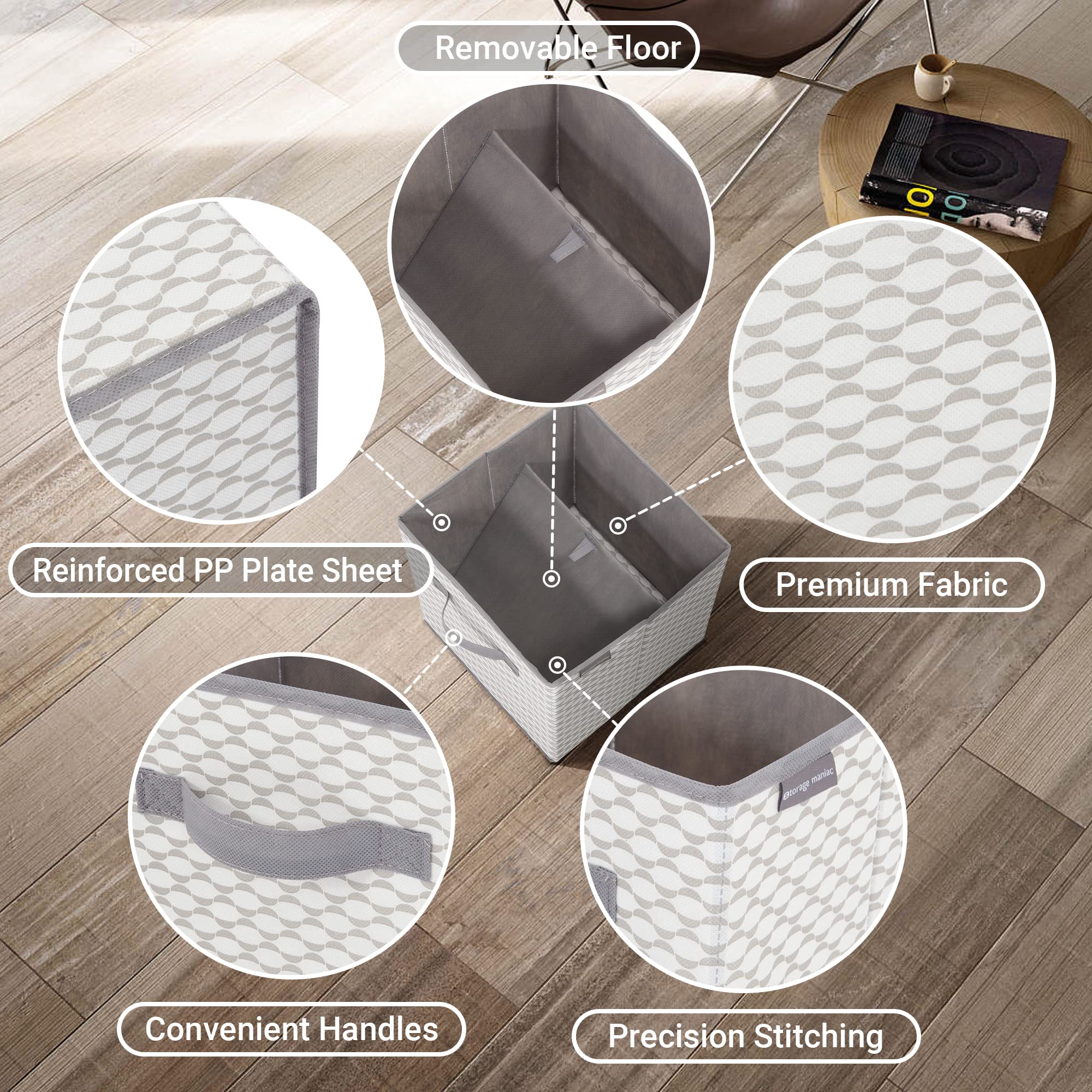 STORAGE MANIAC 6-Pack Collapsible Fabric Storage Bins with Handles - Foldable Organizer Cubes for Closet, Shelves, Office & Toy Storage - Durable 11-Inch Lattice Design - Perfect for Home Organization & Kids Room Storage