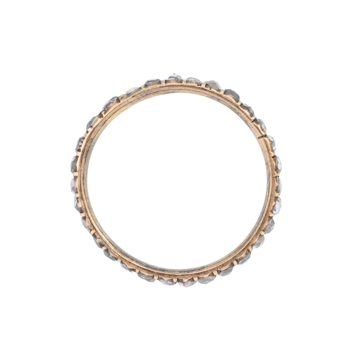 15k Gold & Sterling Silver Georgian Rose Cut Diamond Eternity Band - Vintage Wedding Ring, Anniversary Gift for Her, Bridal Jewelry