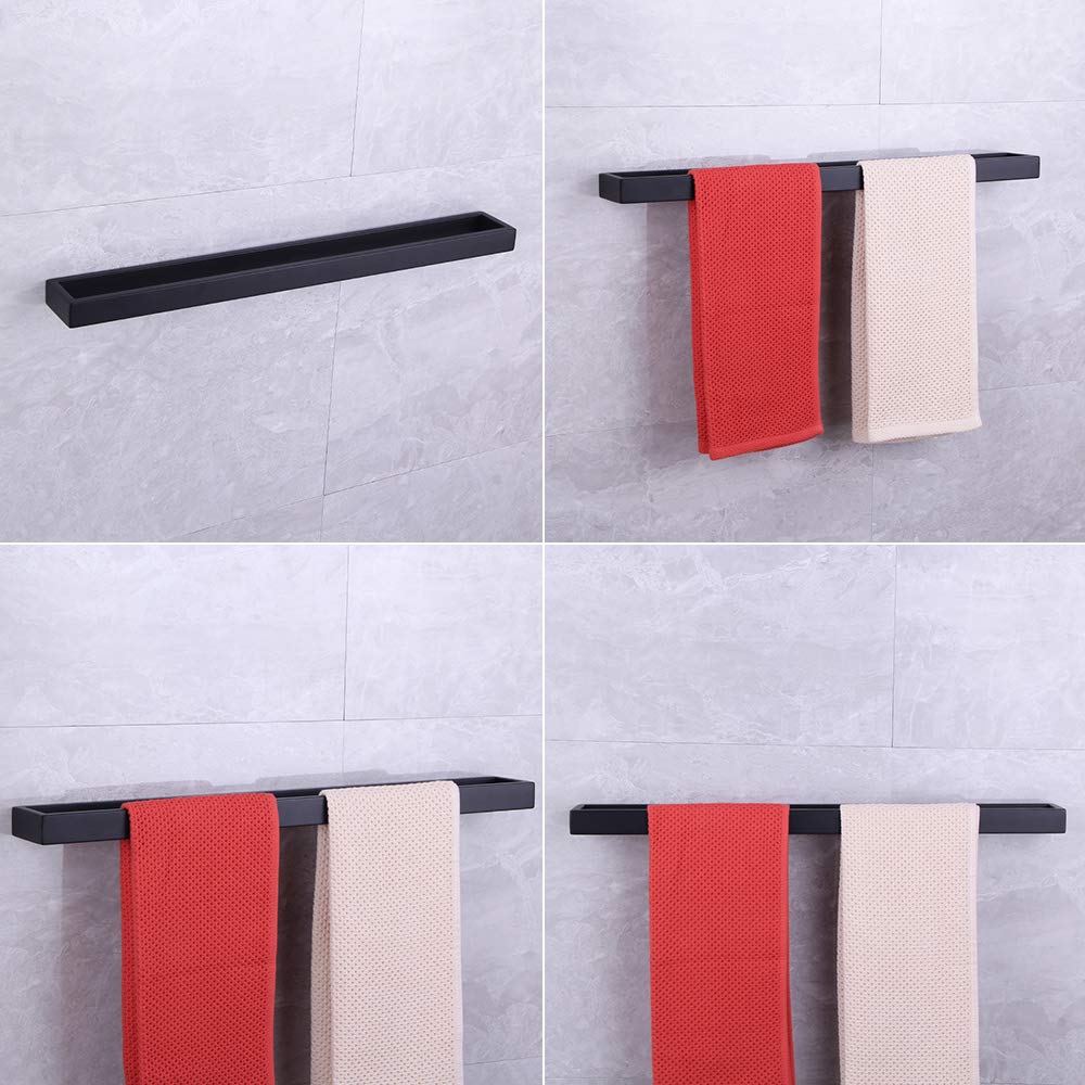 24-Inch Matte Black Bath Hand Towel Bar - SUS 304 Stainless Steel Square Towel Rack Holder for Bathroom Wall Mount - Durable & Rustproof Bathroom Accessory for Towel Organization & Spa-Like Decor