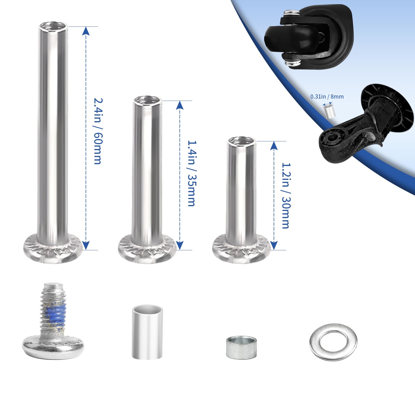 **1.5 Inch TPE Bearing Suitcase Wheels Replacement Kit - 4 Pack Smooth Spinner Rollers for Luggage, Trolley Bags - Durable & Quiet Travel Accessories for Airports, Hotels & Business Trips**