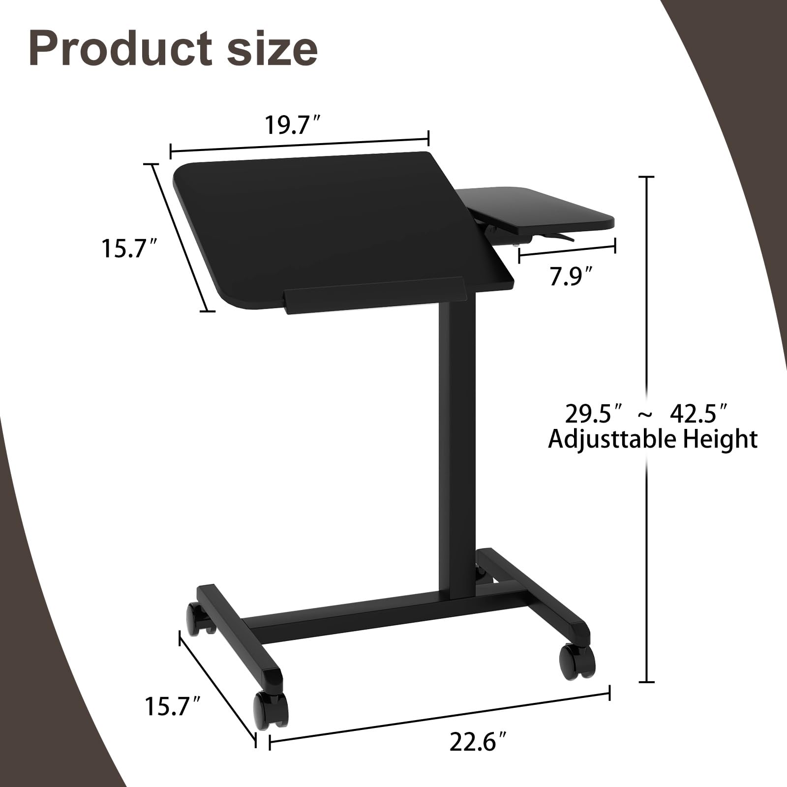 Adjustable Overbed Table with Wheels - Portable Rolling Laptop Desk for Bed, Sofa & Hospital Use - Mobile Computer Cart & Side Table for Home, Office & Patient Care