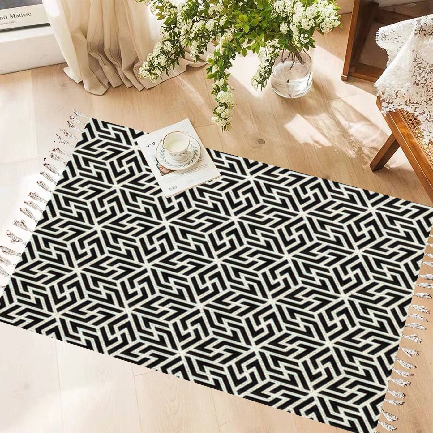 Boho Area Rug - Geometric Abstract Fringe Shag Rug for Kids Room Decor, Washable Runner Carpet with Tassels - Perfect for Nursery, Playroom, Living Room & Bedroom | Soft & Stylish Floor Mat for Home Decor