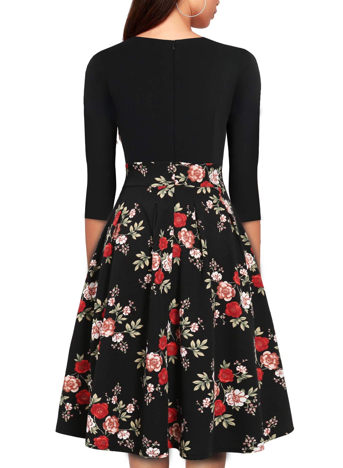 YATHON Women's Vintage Floral Print Flared A-Line Swing Dress with Pockets - Casual Party Dress for Summer, Wedding Guest, Date Night & Special Occasions