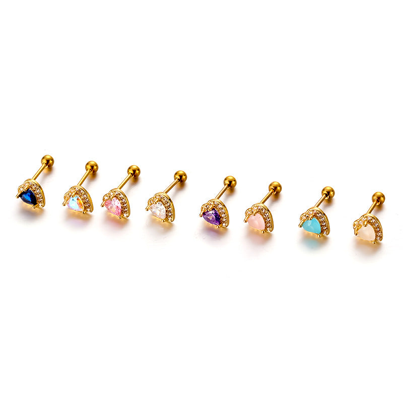 20G Cartilage Crystal Heart Earrings - Opal Heart Stud Earrings for Women | Dainty Jewelry Gift for Valentine's Day, Anniversary & Special Occasions