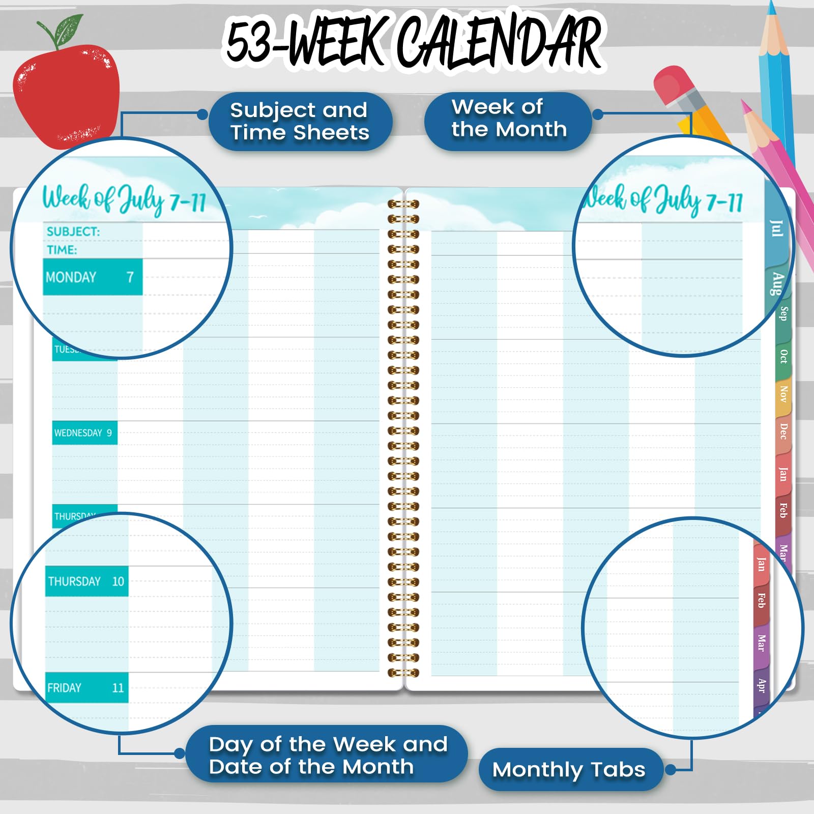 2025-2026 Teacher Planner - Academic Lesson Planner with Spiral Binding & Colorful Monthly Tabs (July 2025-June 2026, 8.5