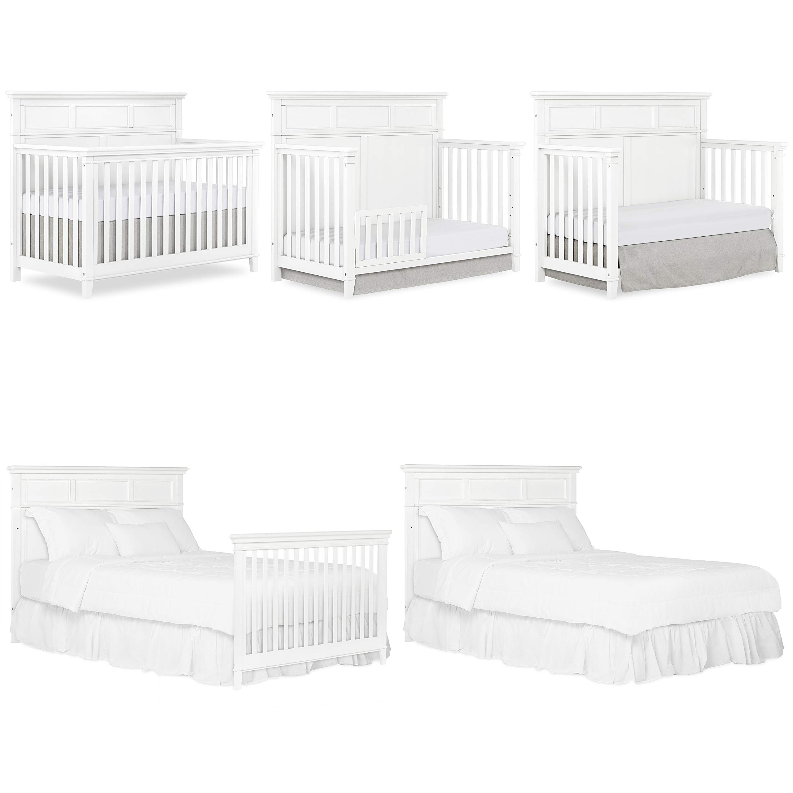 Dream On Me Dover 4-in-1 Convertible Crib in White - Adjustable Mattress Heights, Stationary Side Rails, Solid Wood Nursery Furniture for Baby's Bedroom | Safe & Stylish Baby Crib for Newborn to Toddler Transition