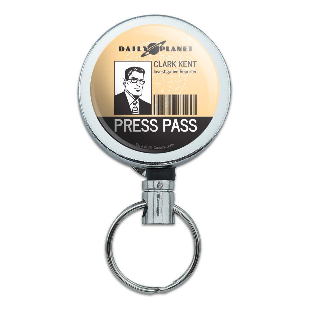 Superman Clark Kent Press Pass Metal Retractable ID Badge Holder - Heavy Duty Key Card Reel with Belt Clip for Cosplay, Comic Con & Daily Use