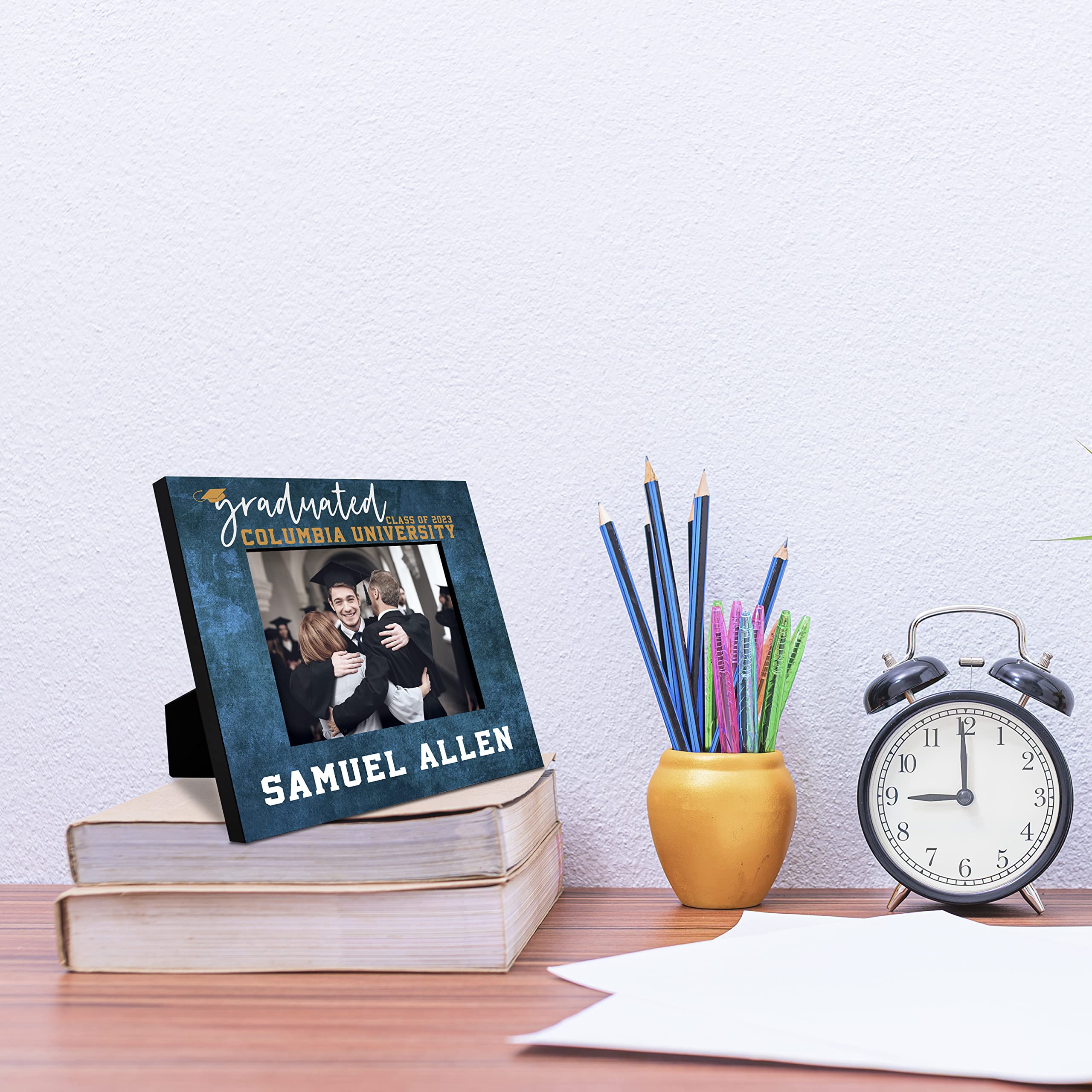 Personalized Graduation Photo Frame with Custom Name & School - Class of 2023 Graduation Gift for High School, College & University - 4x6 or 5x7 Picture Frame - Perfect for Graduation Party Decor, Diploma Display & Memory Keepsake - D5