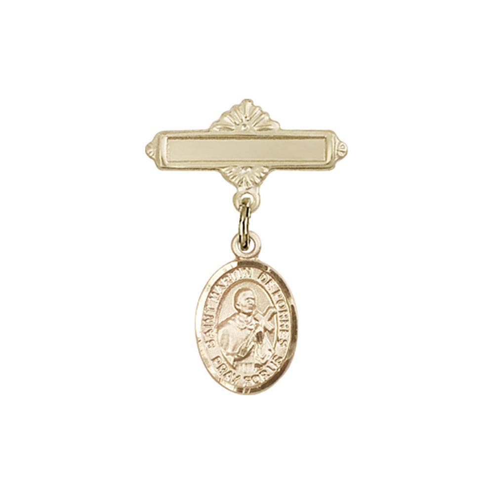 TONYS JEWELRY CO. Baby Badge with St. Martin de Porres Charm - Sterling Silver Polished Religious Pin for Christening, Baptism & First Communion Gifts - Elegant Keepsake for Catholic Babies & Children