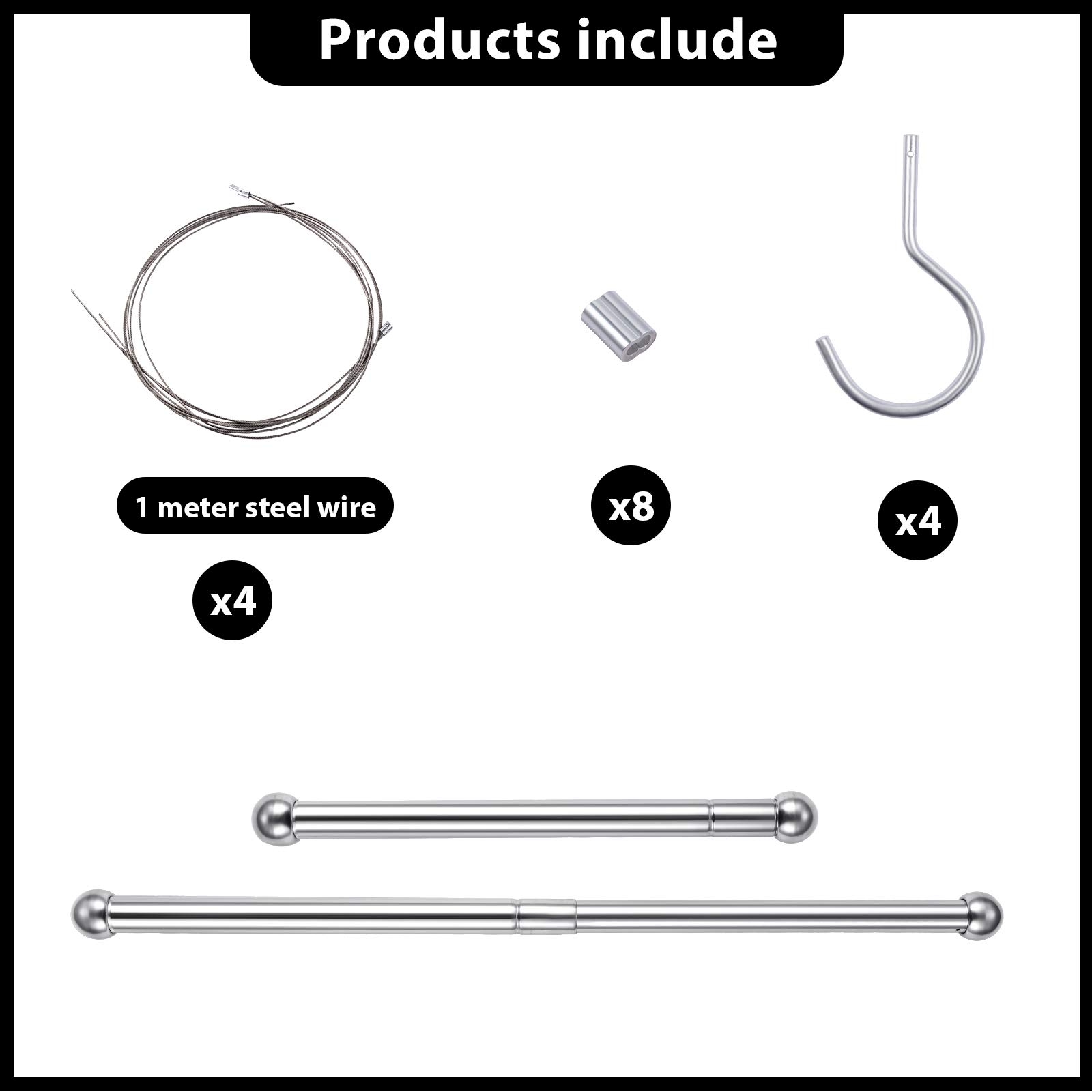 2 Pack Adjustable Hanging Closet Rods - Stainless Steel Clothes Hanging Bar with Width & Height Adjustment, Space-Saving Double Closet Organizer for Bedroom, Closet, Laundry Room, Dorm, RV & Outdoor Use