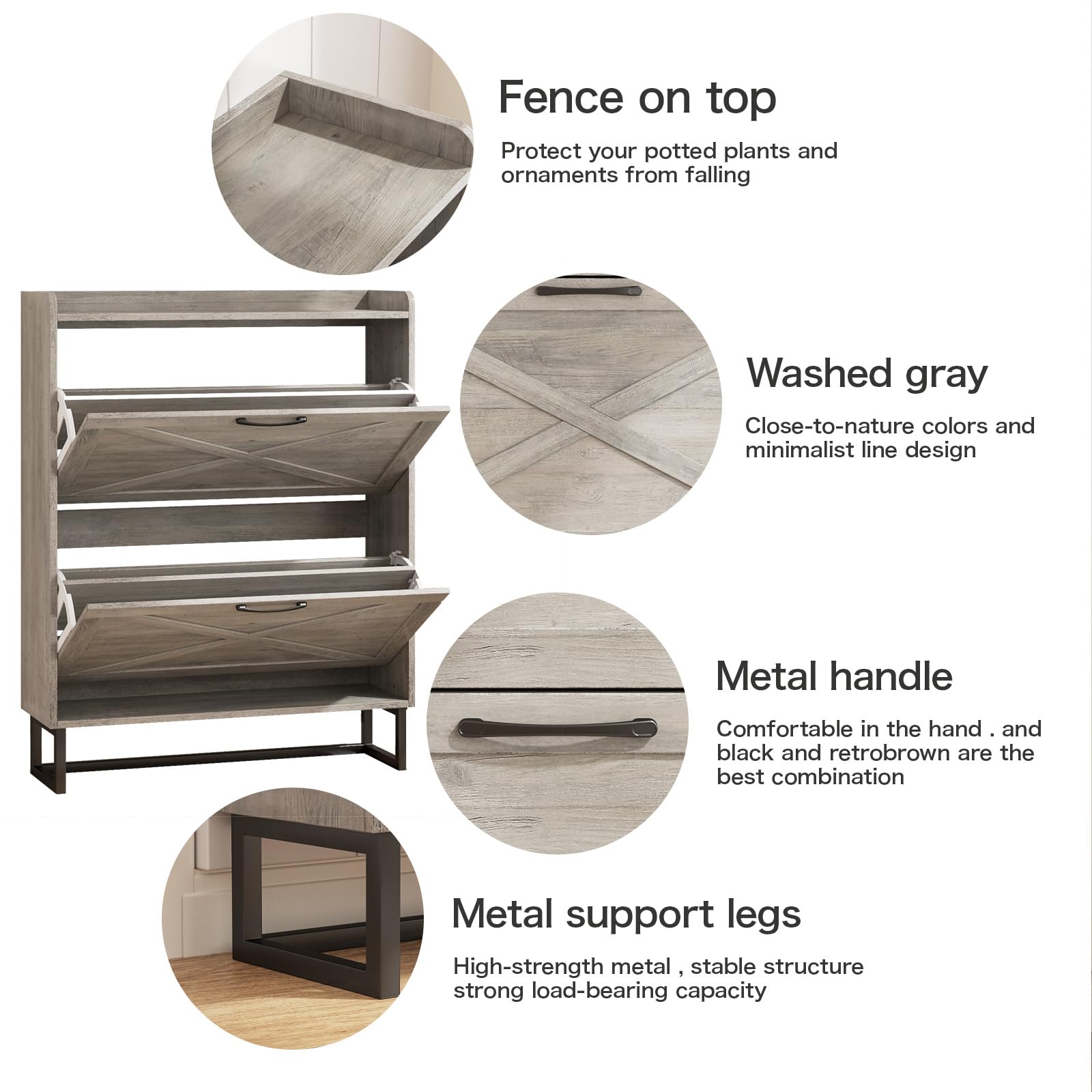 Maupvit 2-Tier Flip-Drawer Shoe Storage Cabinet with Metal Legs - Freestanding Entryway Shoe Organizer, Narrow Shoe Rack for Hallway & Closet (Washed Gray) - Perfect for Small Spaces & Apartment Living