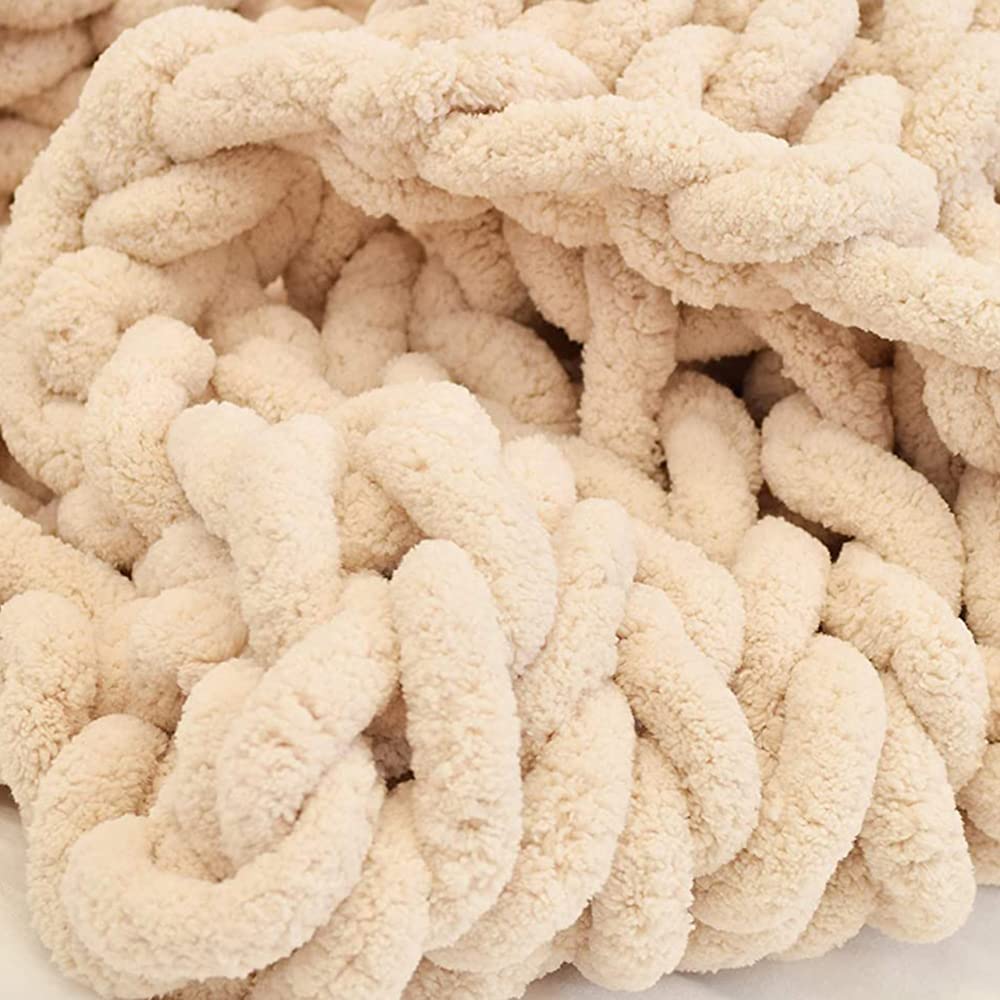 1.2x1.5m Chunky Knit Blanket - Super Soft Chenille Yarn Throw for Bed, Sofa & Chair - Beige Home Decor Blanket - Perfect for Nursery, Living Room & Cozy Nights