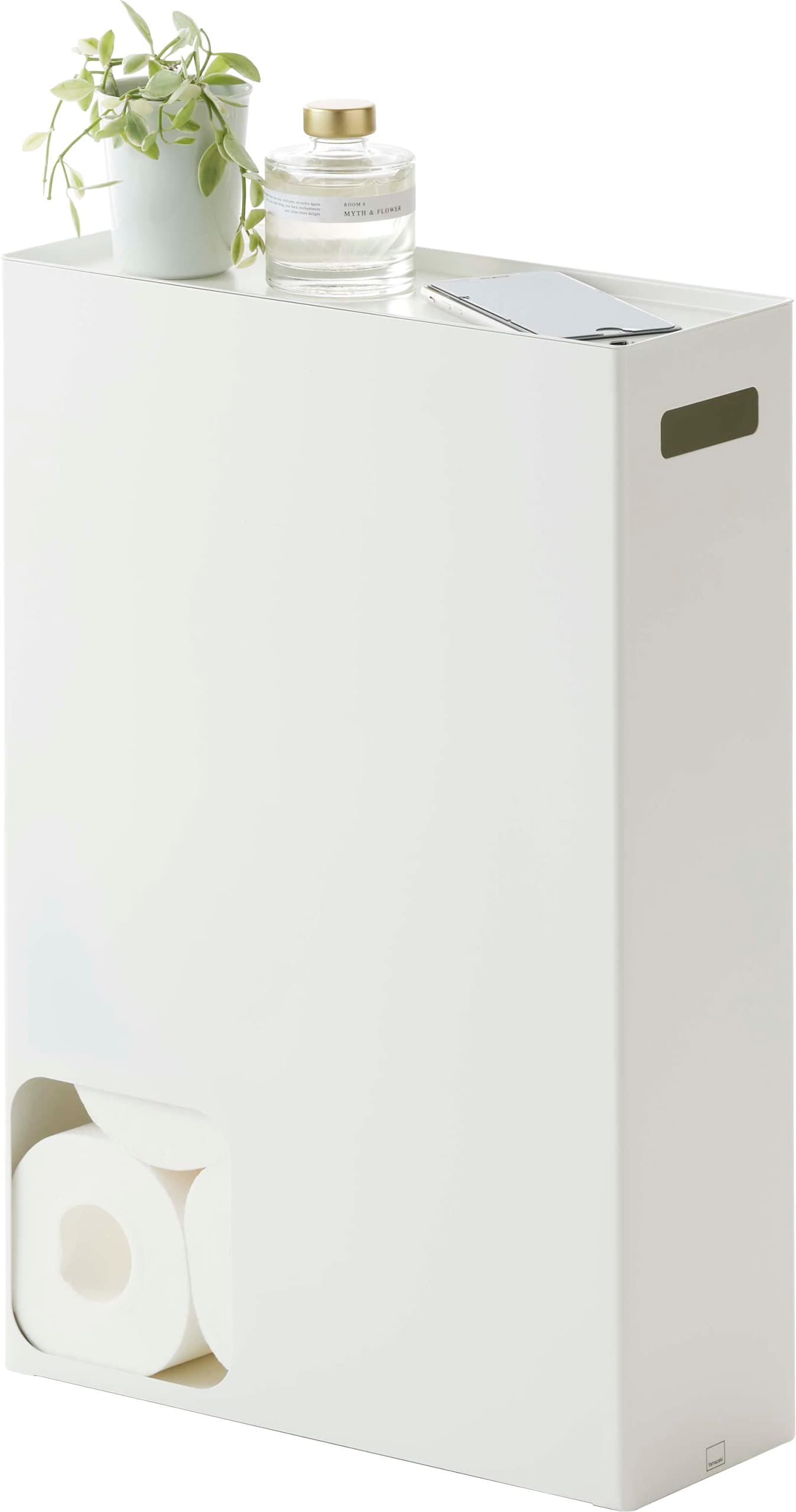 Yamazaki Home Tower Slim Rolling Bathroom Cart with Handle - White Toilet Paper Storage Organizer & Dispenser - Space-Saving Bathroom Storage Solution for Small Spaces - Perfect for Bathroom, Kitchen, or Office Organization