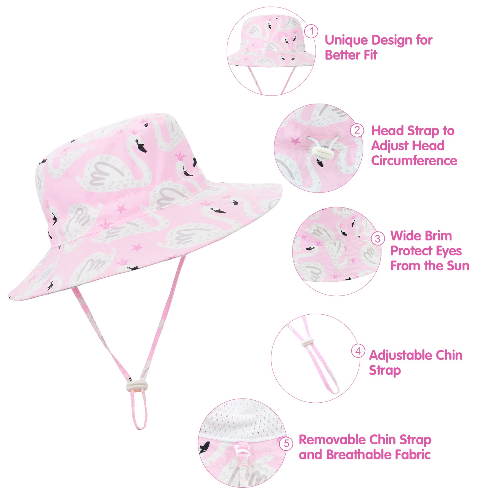 UPF 50+ Baby Sun Hat with Wide Brim - Toddler Bucket Hat for Boys & Girls - Summer Beach Hat for Outdoor Play, Swimming, Park & Travel Protection