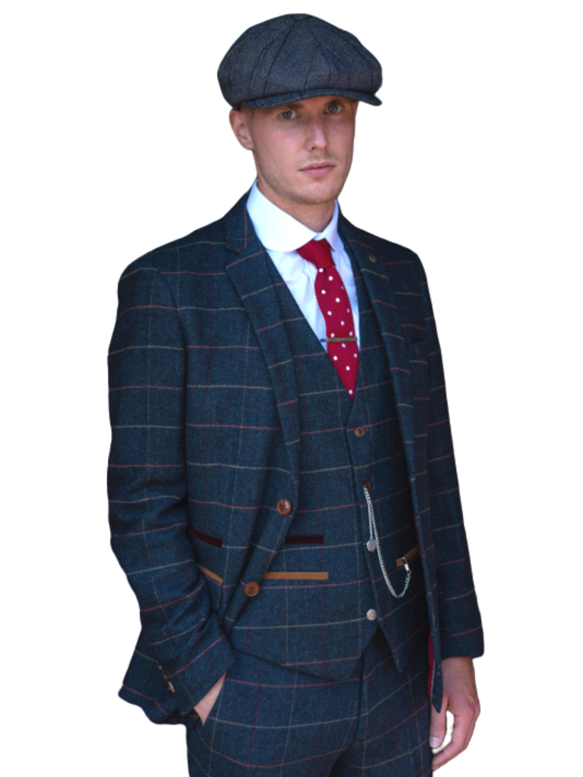 Marc Darcy Eton Navy Blue Tweed Check 3 Piece Suit for Men - Classic British Style Formal Wear for Weddings, Business Meetings & Special Occasions