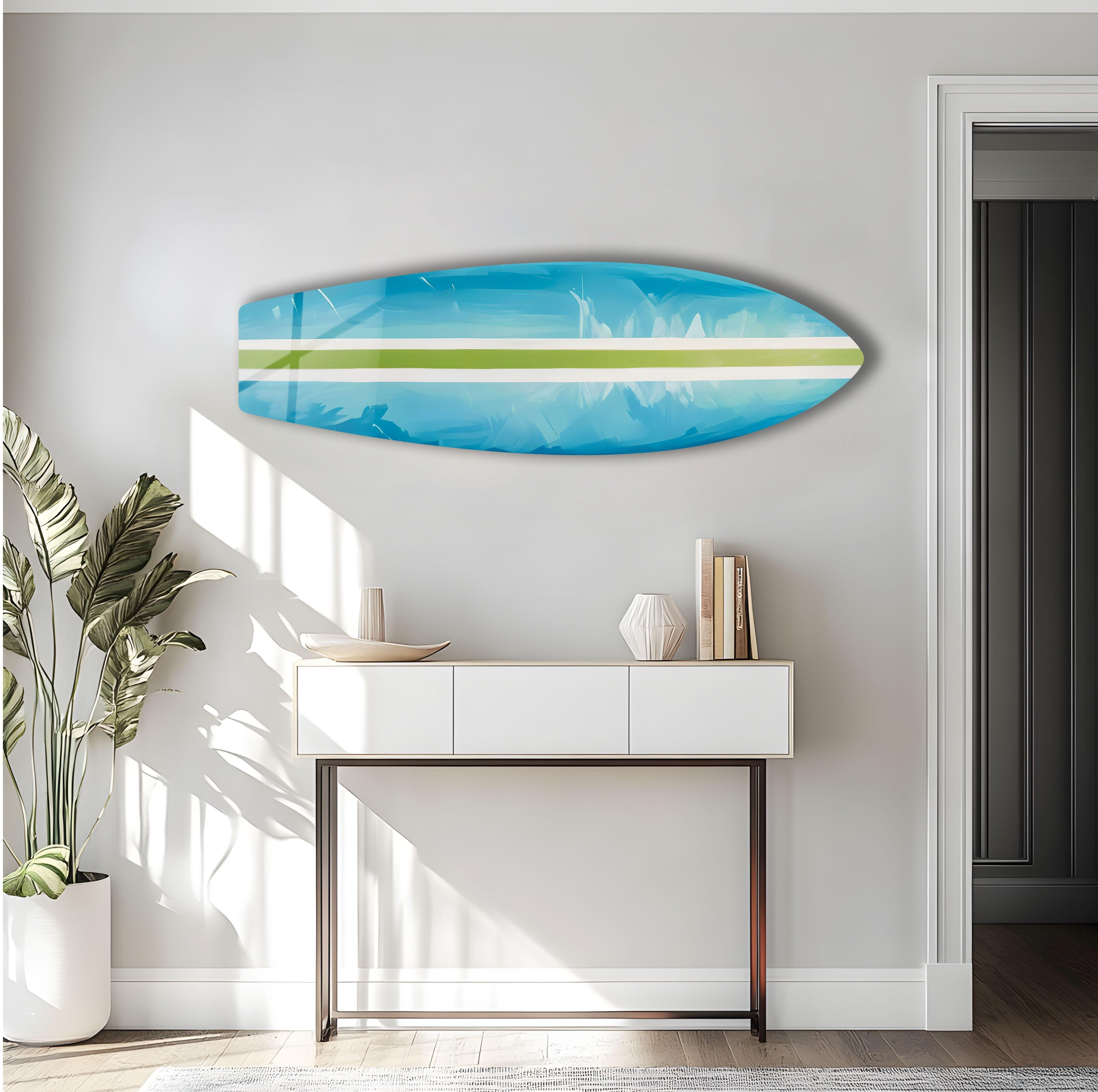 Blue and Green Line Surfboard Wall Art Decor - Coastal Beach House, Surf Shop, or Ocean-Themed Room Decor