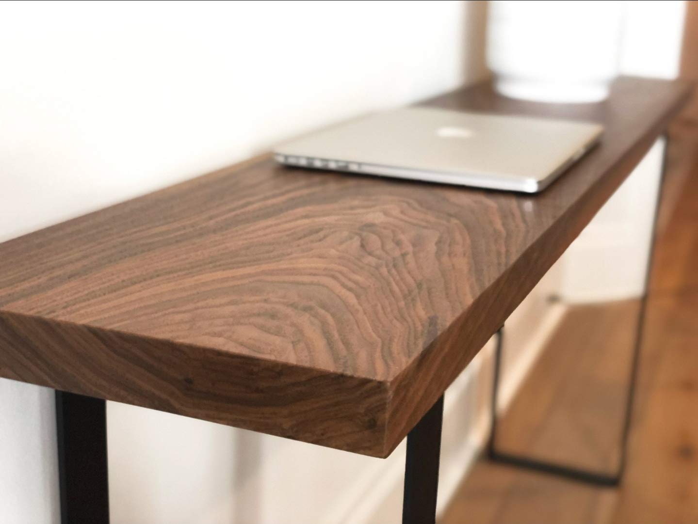 Solid Walnut Narrow Computer Desk - Farmhouse Style Writing Desk with Solid Wood Construction | Perfect for Home Office, Study Room & Small Spaces