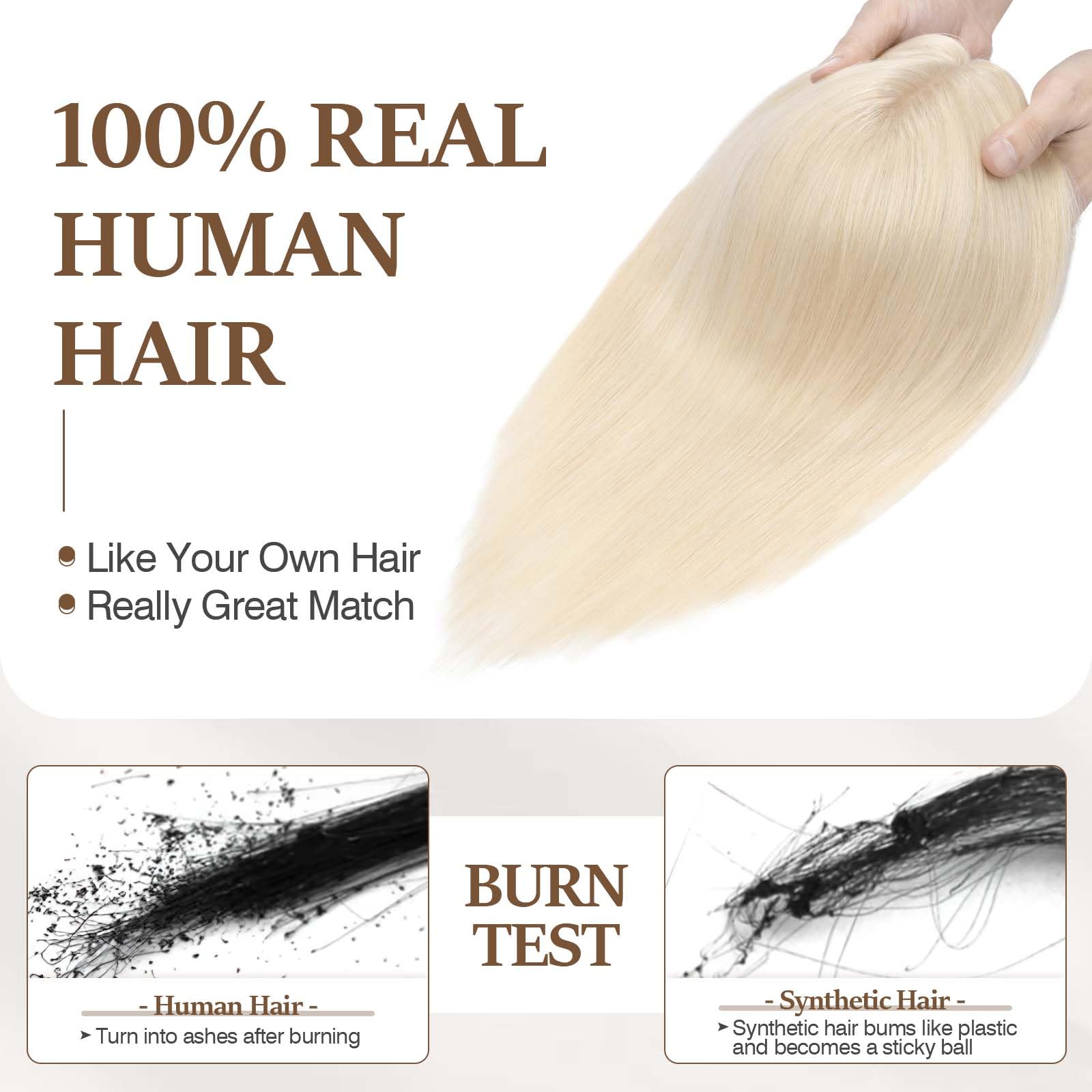 14 Inch Human Hair Toppers for Women - Real Silk Base Clip-in Hair Topper for Thinning Hair | #60 Platinum Blonde 45g | Perfect for Daily Wear, Special Occasions & Hair Volume Enhancement