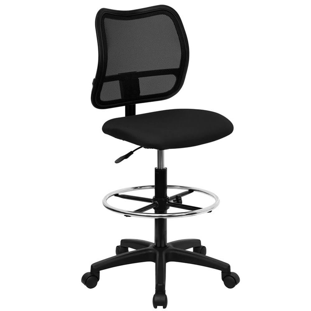 Flash Furniture Elaine Mid-Back Black Mesh Drafting Chair - Adjustable Office Chair with Lumbar Support for Architects, Designers & Home Office Use