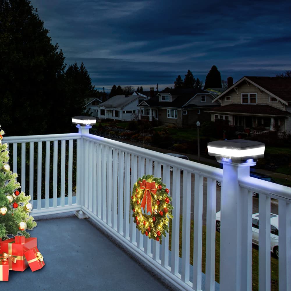 Sumaote Solar Post Cap Light - Waterproof Outdoor LED Solar Light for 4x4 5x5 6x6 Wooden Fence Posts - 6000K White Lighting with Black Shell (1 Pack) - Perfect for Garden, Patio, Deck and Pathway Lighting