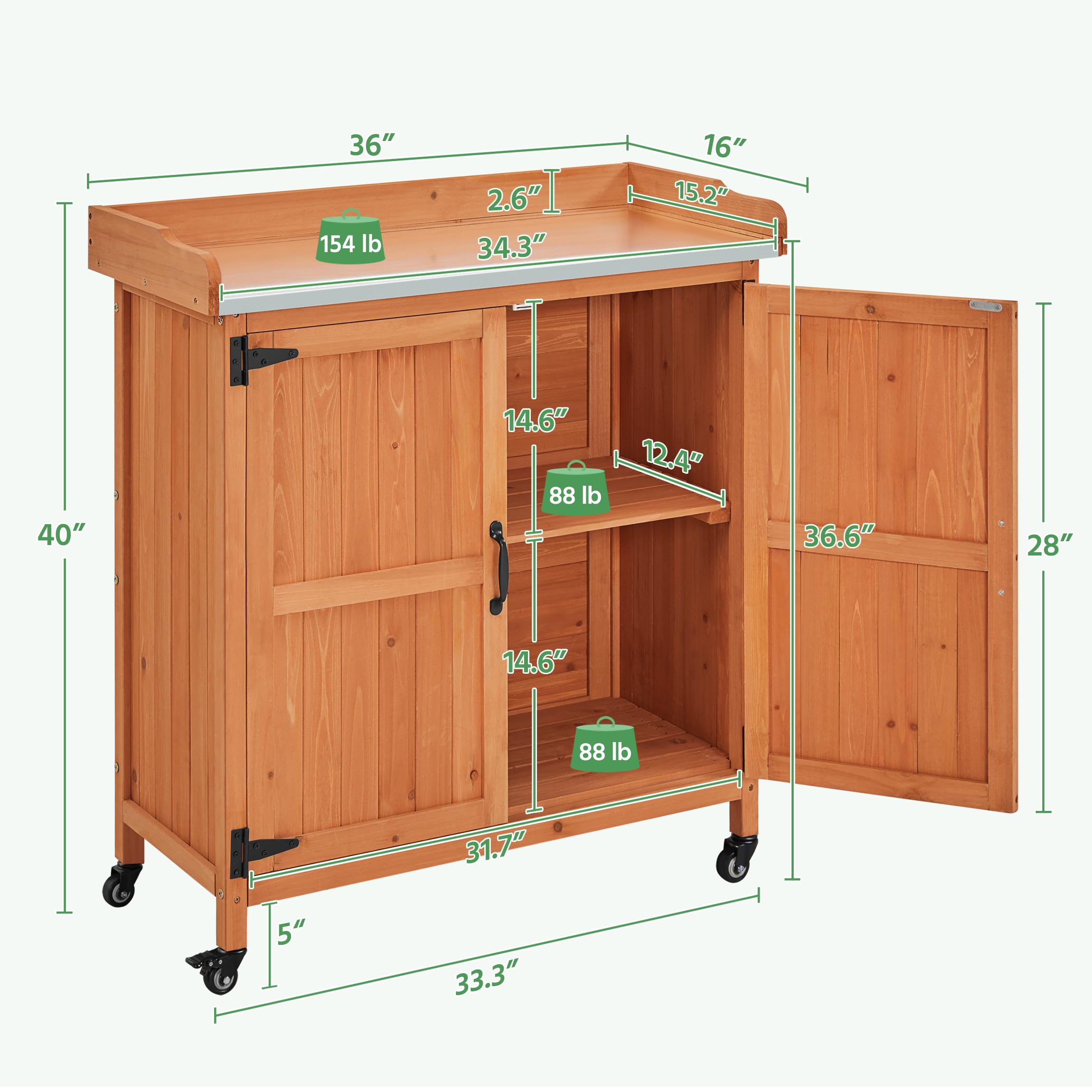 Yaheetech Outdoor Garden Potting Bench - Solid Wood Planting Work Table with Storage Cabinet & Metal-Plated Tabletop for Patio, Gardening, and DIY Projects - Perfect for Organizing Tools, Pots, and Supplies in Your Backyard or Greenhouse