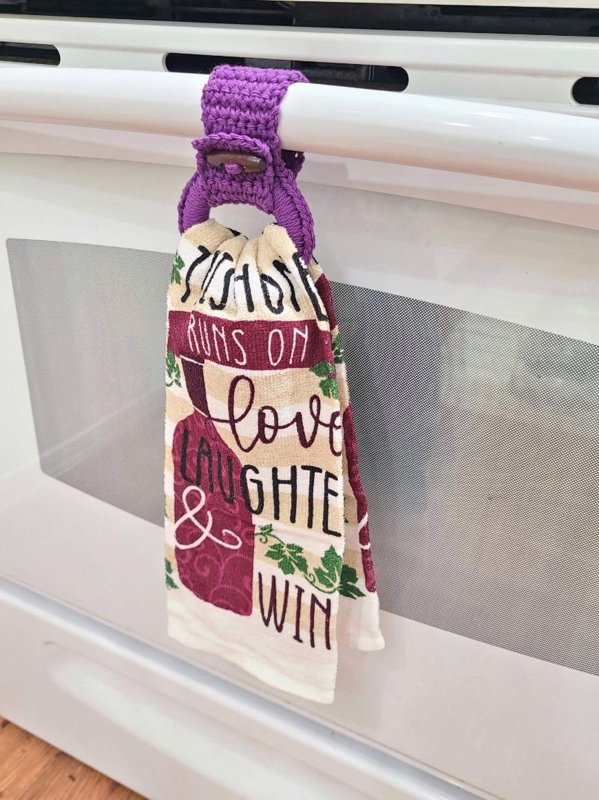 Stainless Steel Hanging Kitchen Towel Ring - Durable Kitchen Towel Holder with Hanging Loop - Unique Housewarming Gift for Kitchen (Purple) - Perfect for Organizing Dish Towels Near Sink or Stove