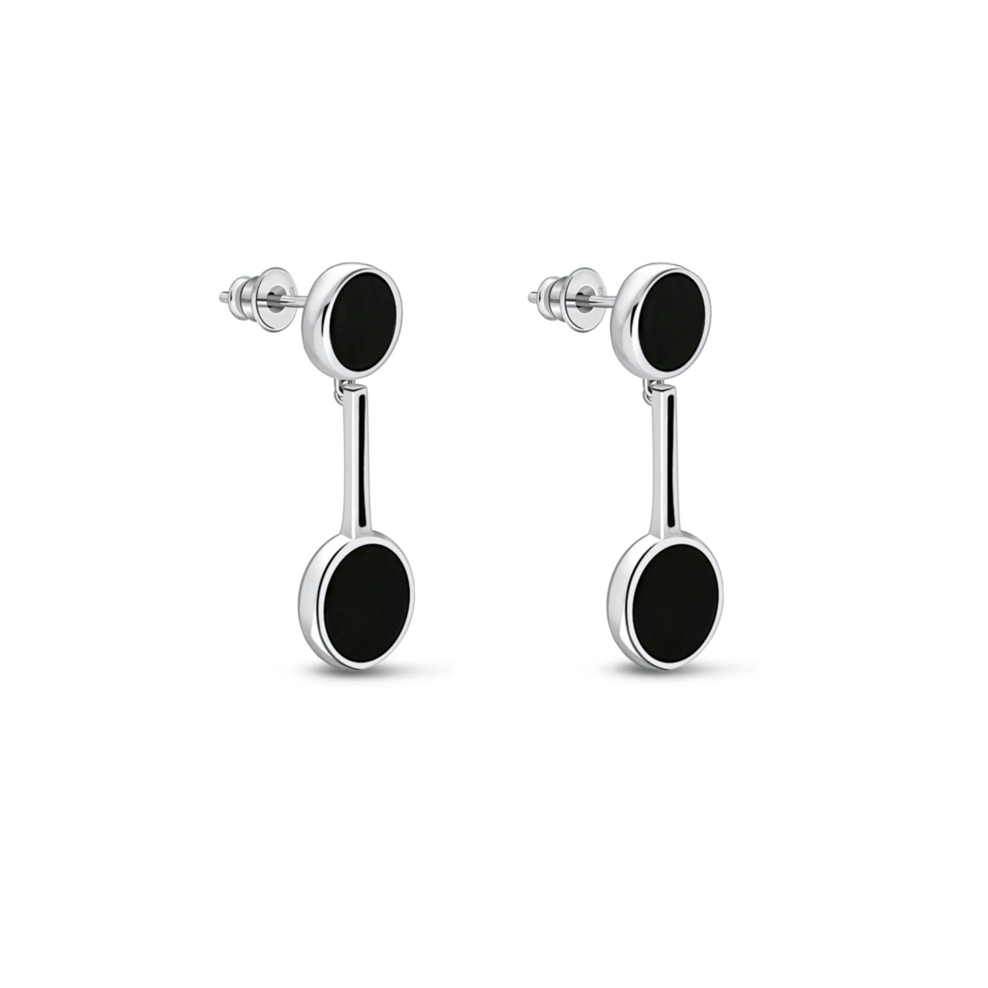 Sterling Silver Whitby Jet Double Round Stud Drop Earrings for Women – Elegant Dangle Jewelry for Parties, Weddings & Special Occasions