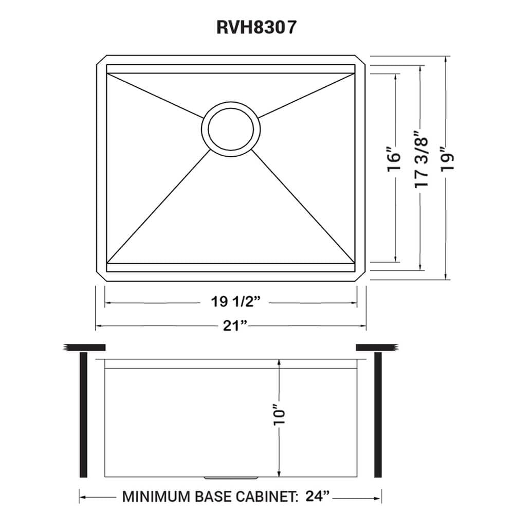 Ruvati 21-inch Undermount Stainless Steel Kitchen Sink - 16 Gauge Single Bowl Workstation Bar Prep Sink with Ledge (Model RVH8307) | Perfect for Food Prep, Dishwashing & Entertaining in Modern Kitchens