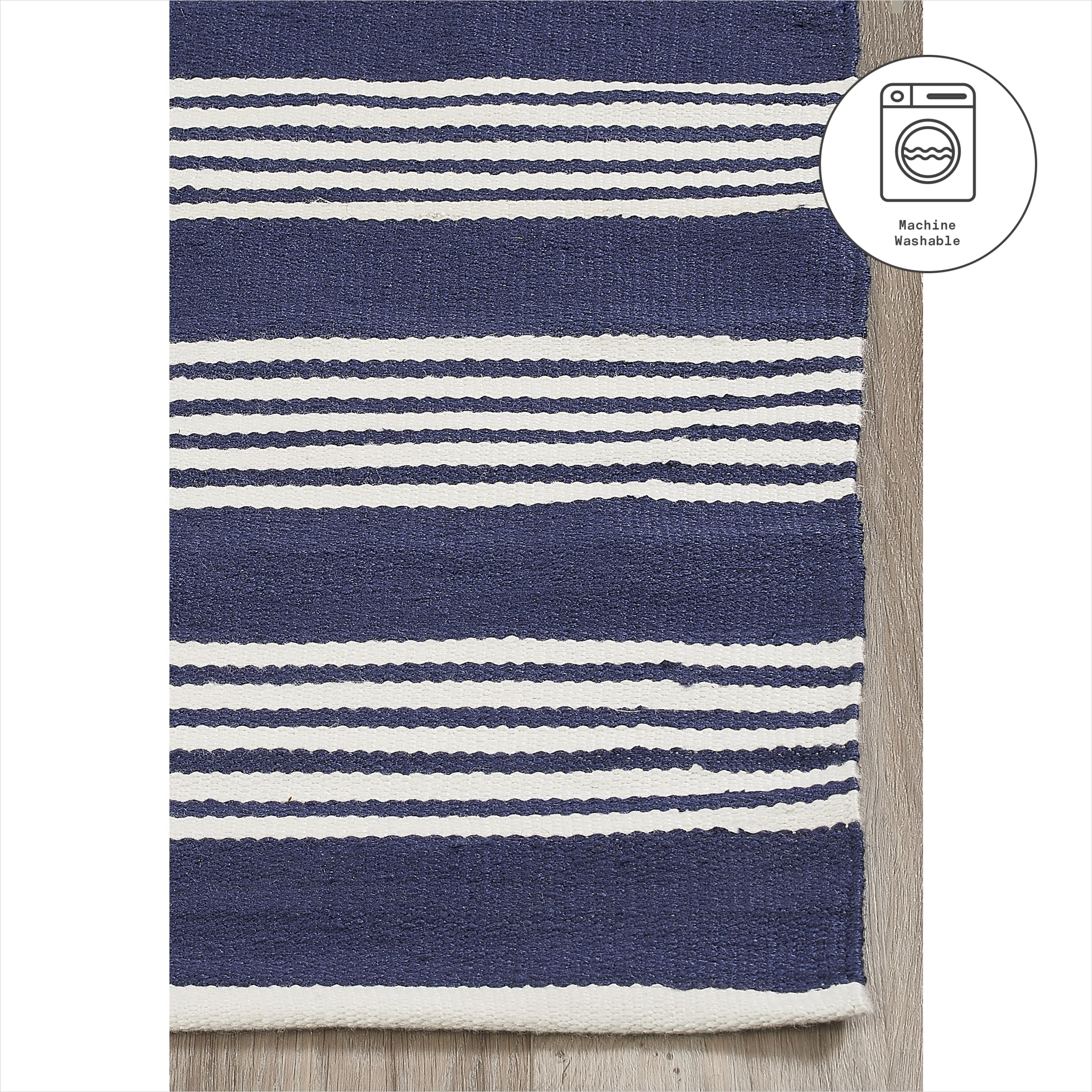 Fab Habitat Machine Washable Area Rug - Hand Woven Stain Resistant Pet Friendly Recycled Polyester Striped Rug for Kitchen Bathroom Laundry Room - Mariona Stripe Blue/White 3x5 ft - Perfect for High Traffic Areas & Pet Owners