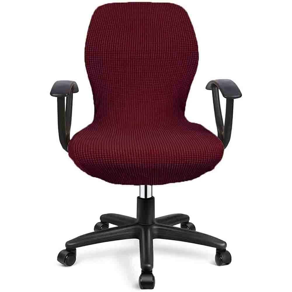 Waterproof Office Chair Cover Set of 2 - Jacquard Computer Chair Slipcover, Water-Repellent Universal Boss Chair Cover in Modern Simplistic Style (Wine Red) - Perfect for Home Office, Conference Rooms & Executive Workspaces