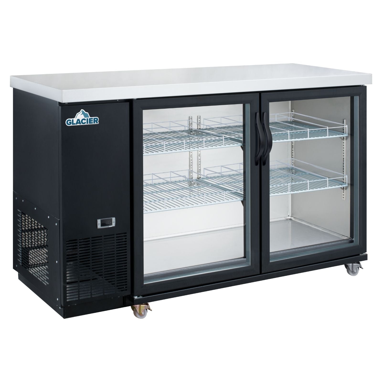 Glacier 50 Inch Commercial Back Bar Refrigerator - 2 Glass Doors, Energy Efficient, Perfect for Bars, Restaurants & Home Use