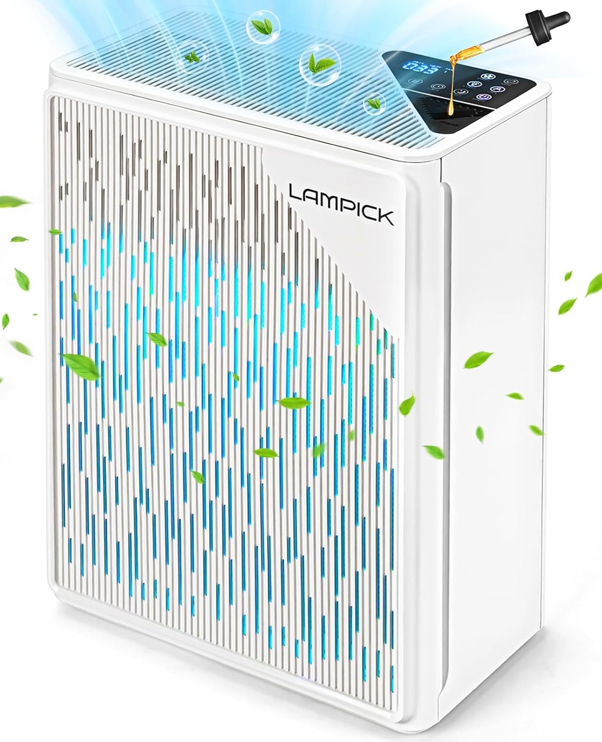 LAMPICK H13 True HEPA Air Purifier for Large Rooms up to 1736 sqft - Pet Hair & Allergen Remover with PM2.5 Detector, Sleep Mode, Night Light & Fragrance Sponge - Ideal for Bedroom, Living Room & Office Use