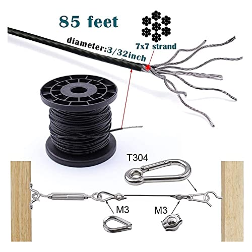 Outdoor String Light Hanging Kit - 82ft Vinyl-Coated 304 Stainless Steel Wire Rope with Turnbuckle & Hooks for Patio, Garden, and Backyard Lighting Decor