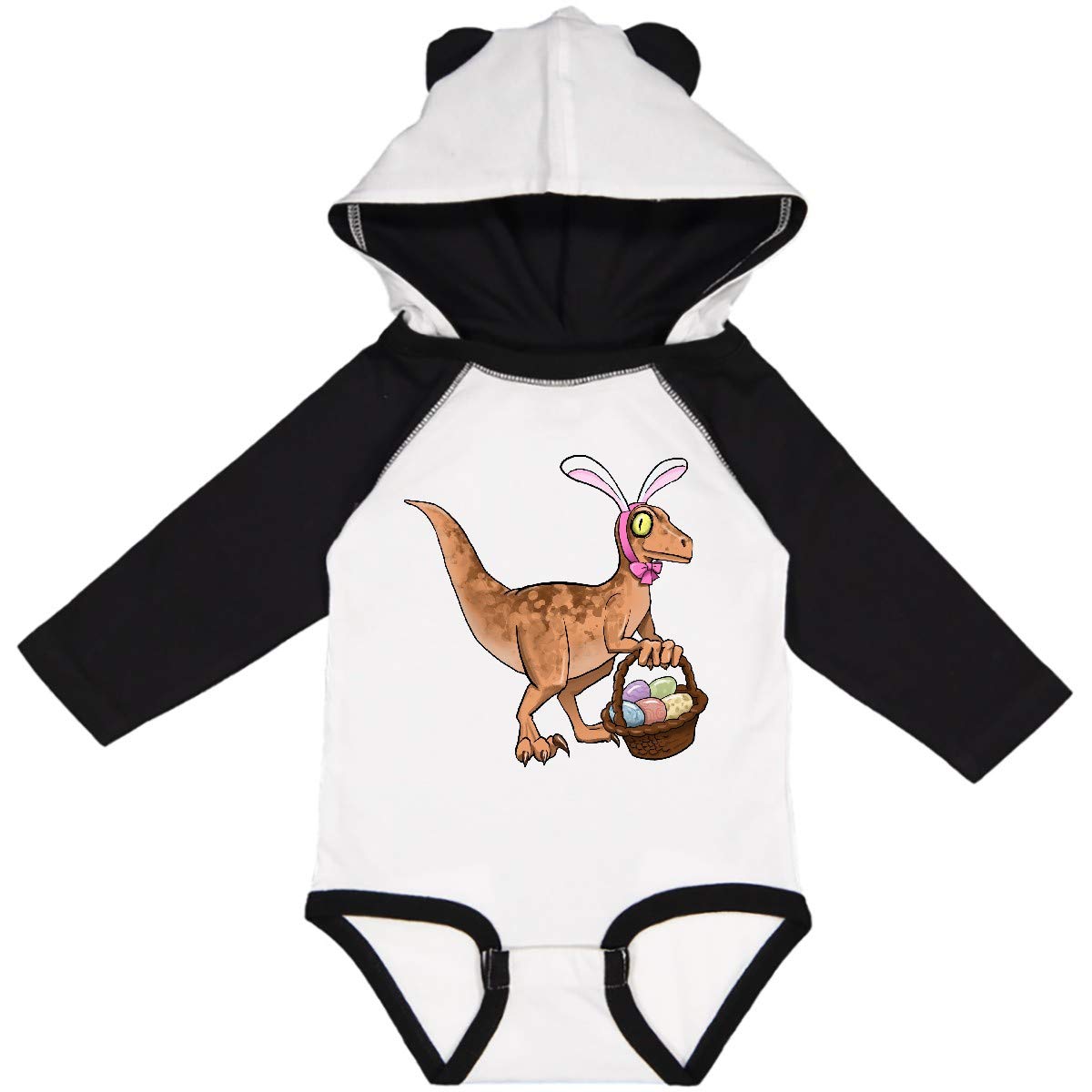 Inktastic Easter Velociraptor with Bunny Ears Long Sleeve Baby Bodysuit - Cute Dinosaur Outfit for Easter Photos & Holiday Celebrations