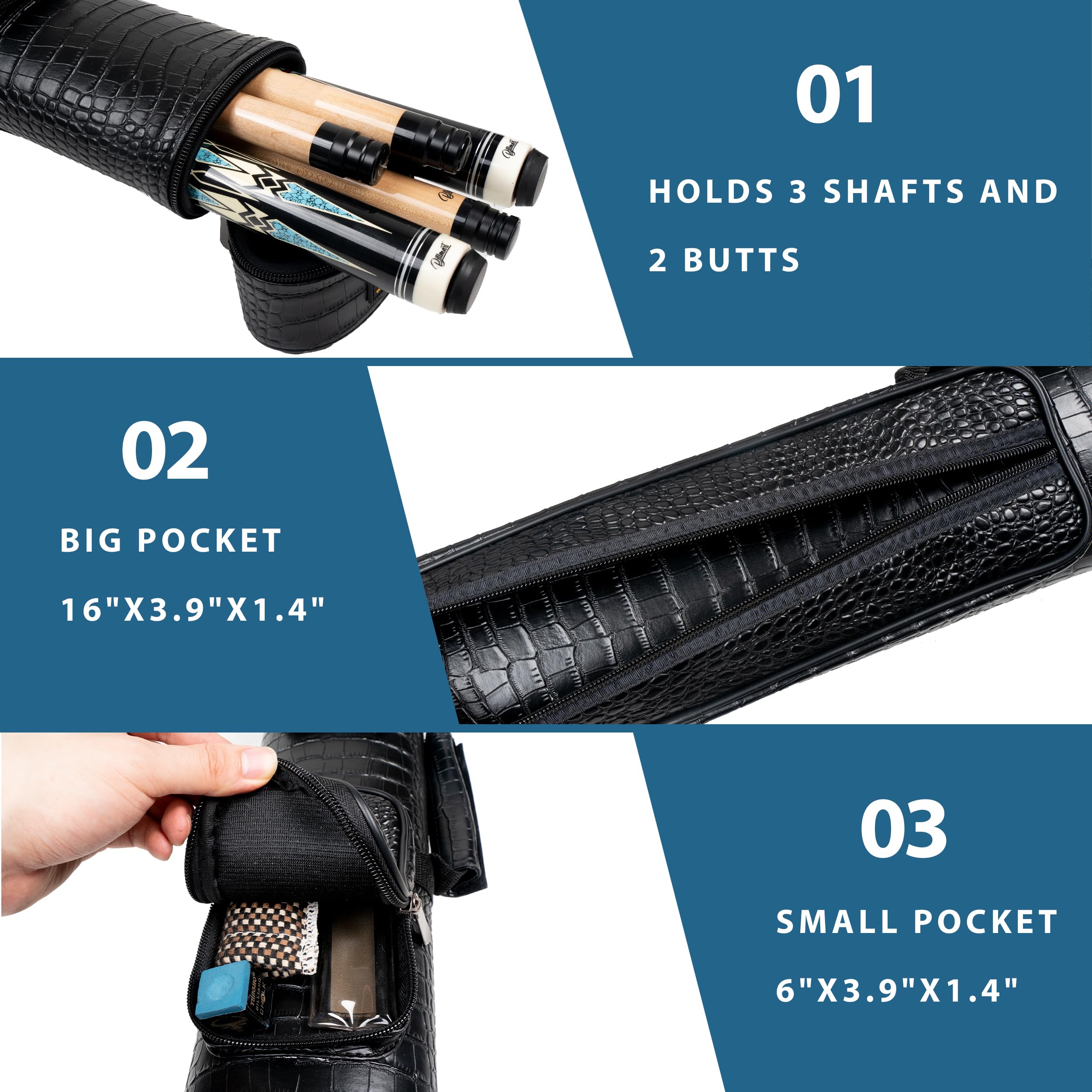 Premium 2x3 Hard Pool Cue Case - Durable Billiard Stick Carrying Case for Professional & Recreational Players - Perfect for Travel, Tournaments & Home Storage