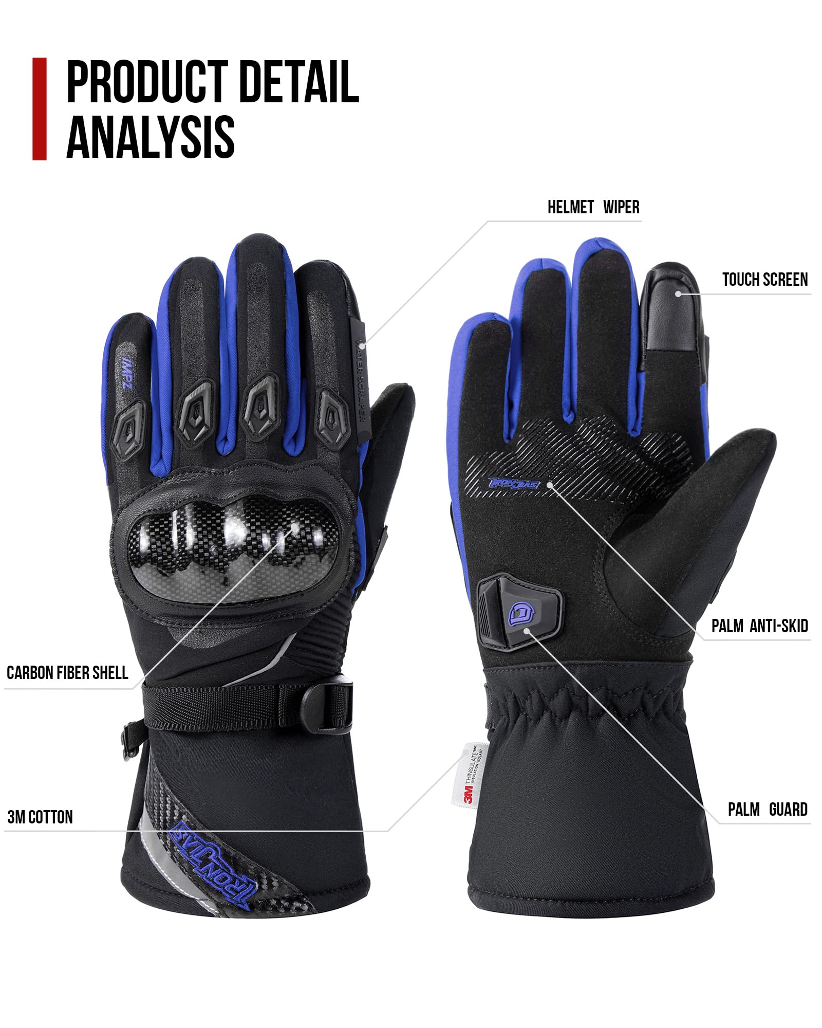 BORLENI Winter Motorcycle Gloves - Waterproof, Windproof & Warm Riding Gloves for Men & Women - Ideal for Cold Weather Commuting, Touring & Adventure Riding