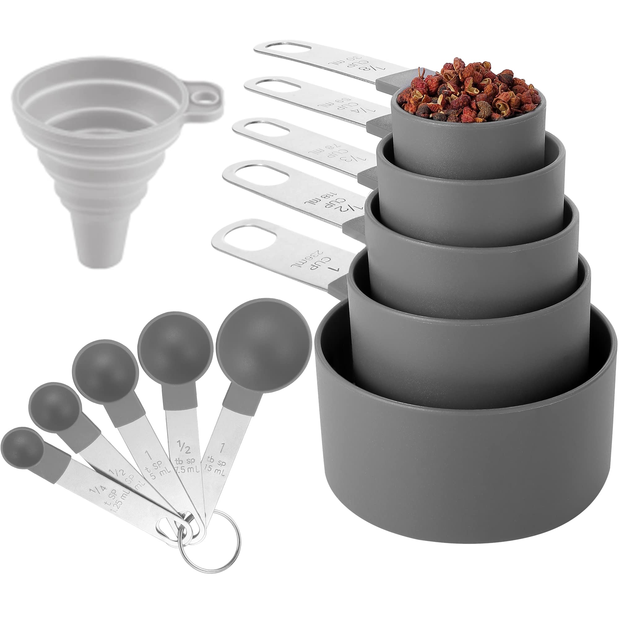 Premium 10-Piece Stainless Steel Measuring Cups and Spoons Set - Stackable Kitchen Gadgets for Dry & Liquid Ingredients (Gray) - Perfect for Baking, Cooking & Meal Prep