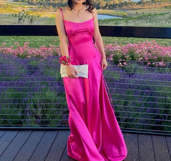 Elegant Hot Pink A-Line Long Prom Dress - Satin Formal Party Gown for Homecoming, Prom Night & Special Occasions - Style J5521