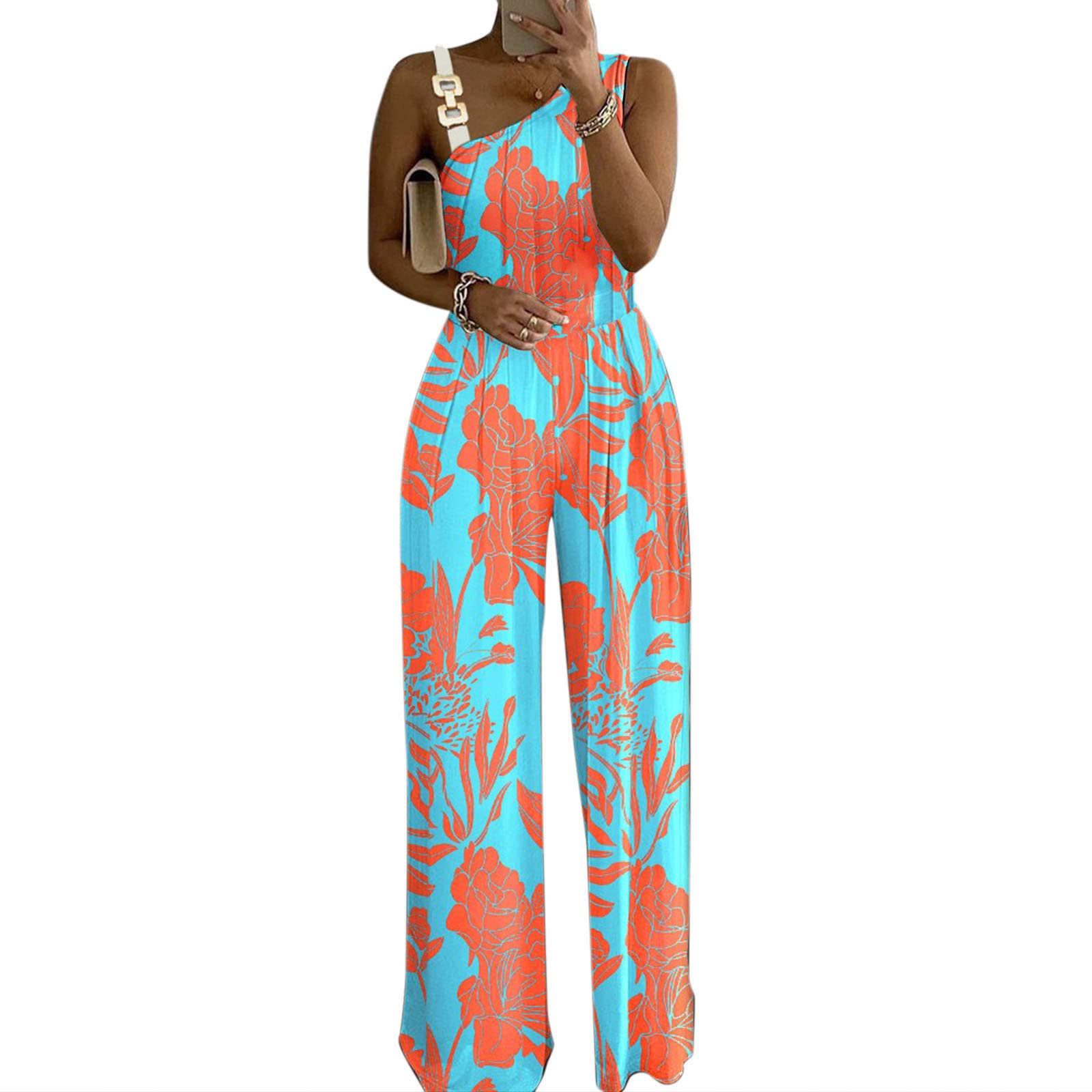 Women's Sexy High Waist Wide Leg Romper Jumpsuit with Metal Buttons - Solid Color Summer Outfit (Sky Blue, Size S) | Perfect for Beach Vacations, Date Nights & Casual Wear