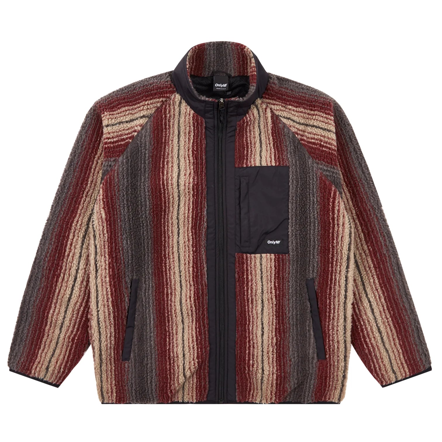 Only NY Radiant Stripe Fleece Jacket for Men & Women - Warm Maroon Multi Color Pullover - Perfect for Winter Outdoor Activities & Casual Streetwear