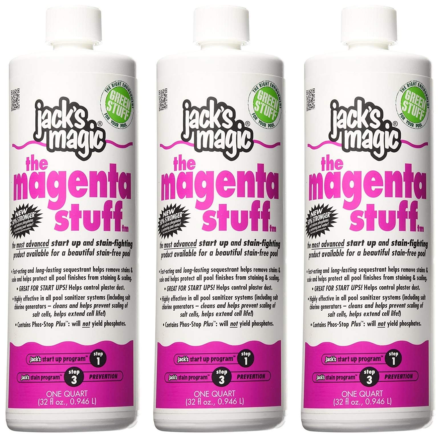 Jack's Magic The Magenta Stuff - 32 Ounce (3 Pack) | Pool & Spa Stain Remover for Swimming Pools, Hot Tubs & Fountains | Effective Water Stain Treatment