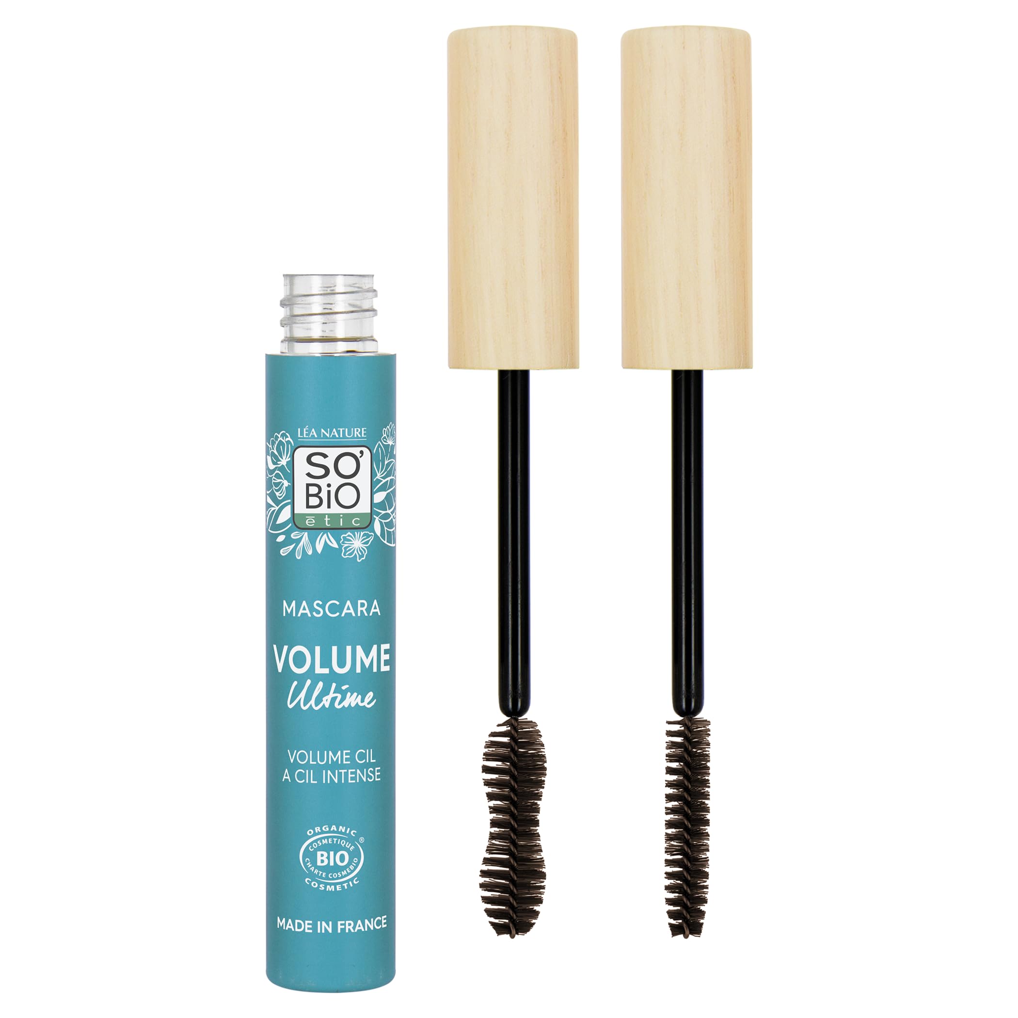 LÉA NATURE SO BiO étic Organic Mascara - Ultimate Volume & Length | Brown | Double-Sided Brush | Creamy Texture | No Clumping | Castor Oil | Made in France | 8ml | Perfect for Natural Makeup & Everyday Wear