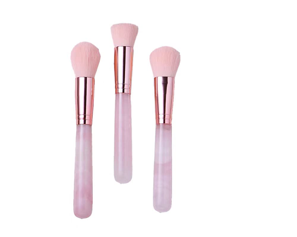 3-Piece Makeup Brush Set with Rose Quartz Handle - Foundation, Powder & Blush Brushes for Flawless Application | Natural Healing Crystal Cosmetic Brushes | Perfect for Travel & Daily Makeup Routine