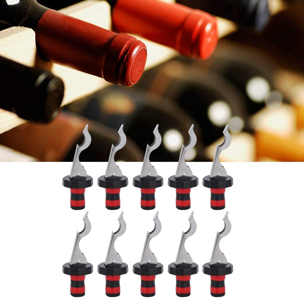 Premium Wine Stoppers Set of 10 - Silicone Vacuum Seal Bottle Stoppers for Red Wine, Champagne & Beverages | Manual Press Corks with Airtight Seal (Red & Black) | Perfect for Home Bars, Parties & Wine Preservation
