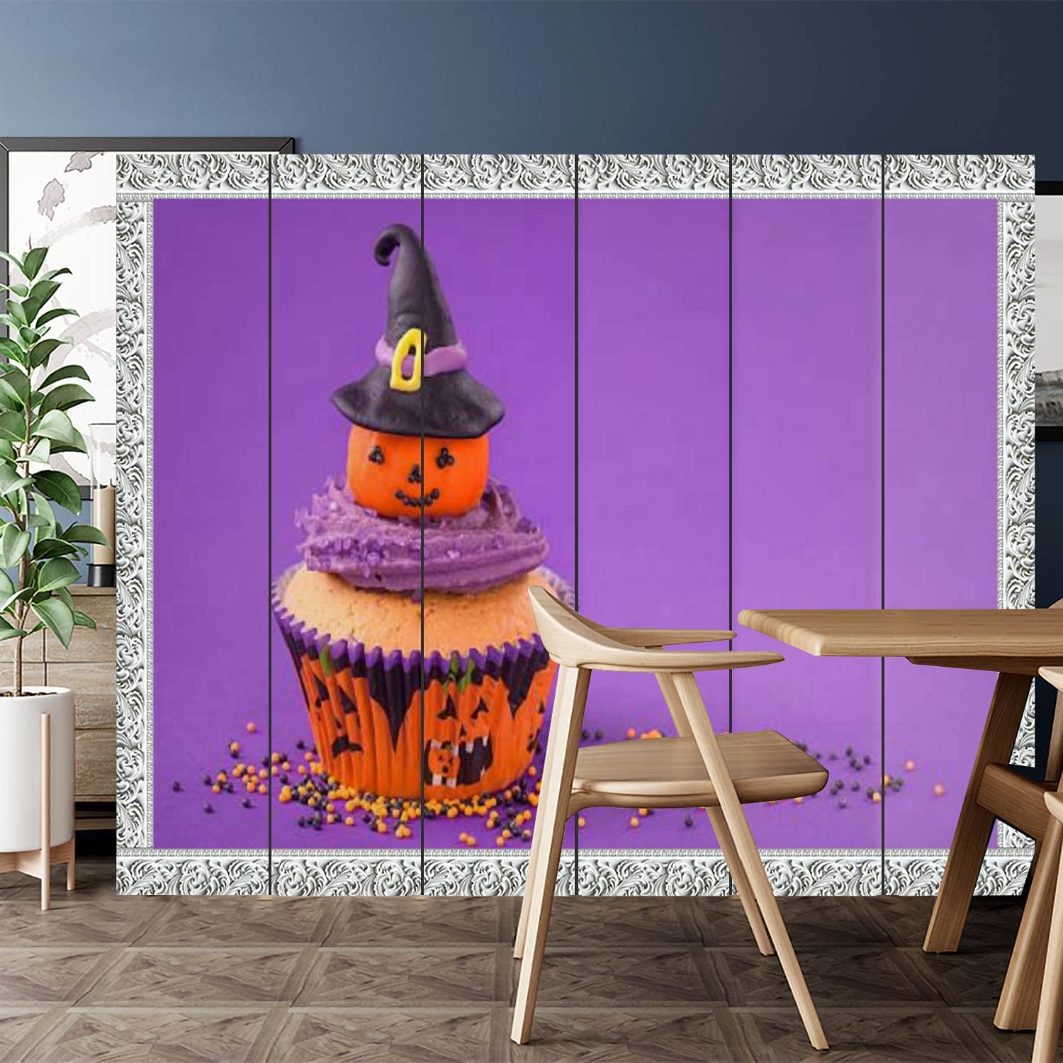 Halloween Cupcake Window Style 6-Panel Canvas Room Divider Screen - Privacy Partition for Home, Office, Bathroom & Pool - Perfect for Parties, Events and Space Separation